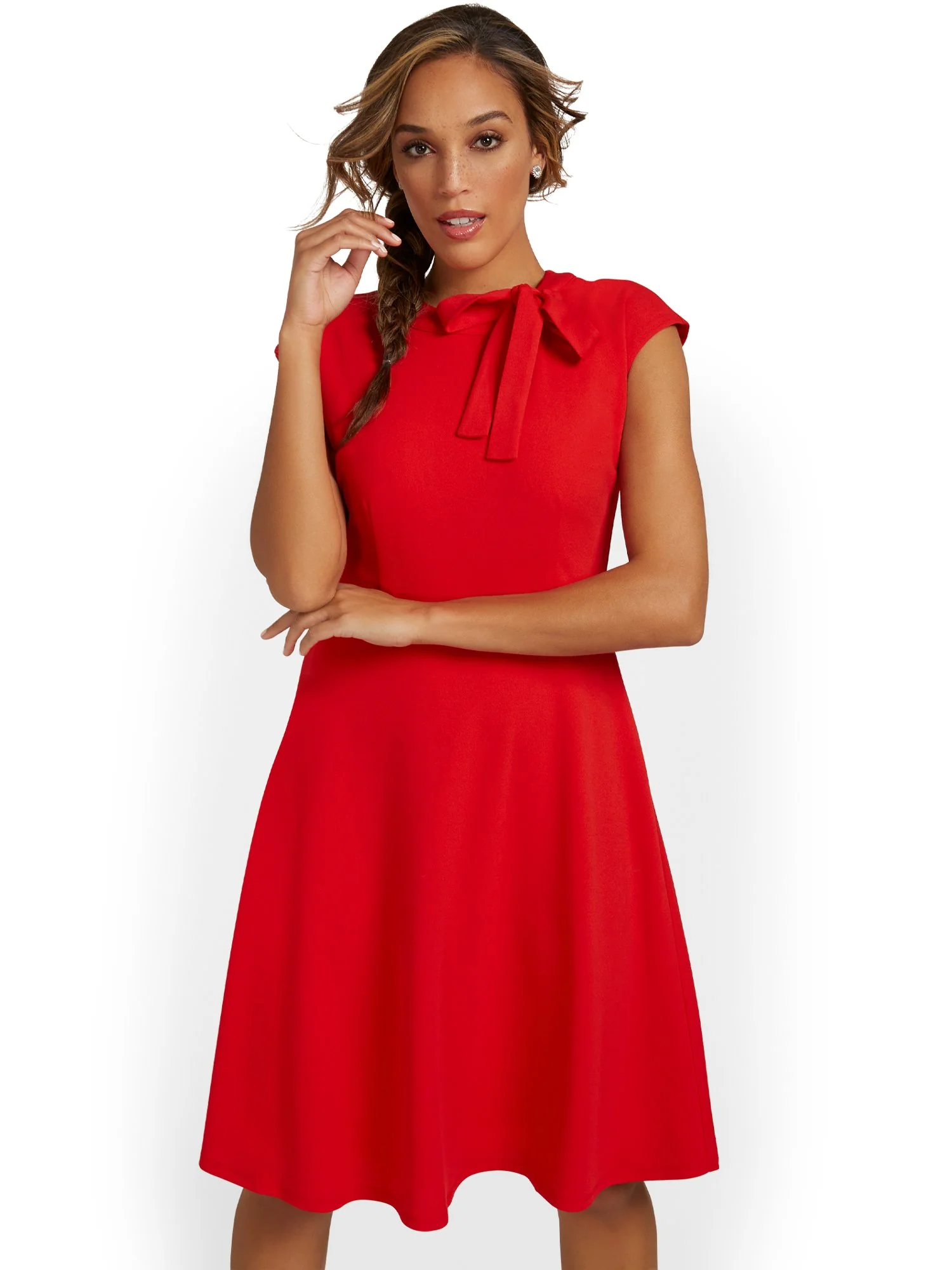 Tie-Neck Flare Dress - Magic Crepe® - Image 10