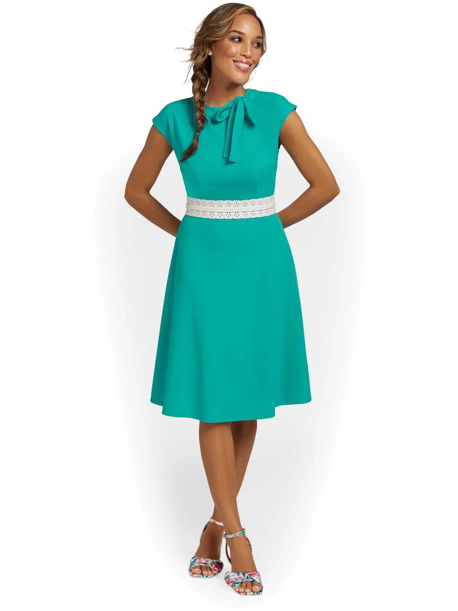 Tie-Neck Flare Dress - Magic Crepe® - Image 4