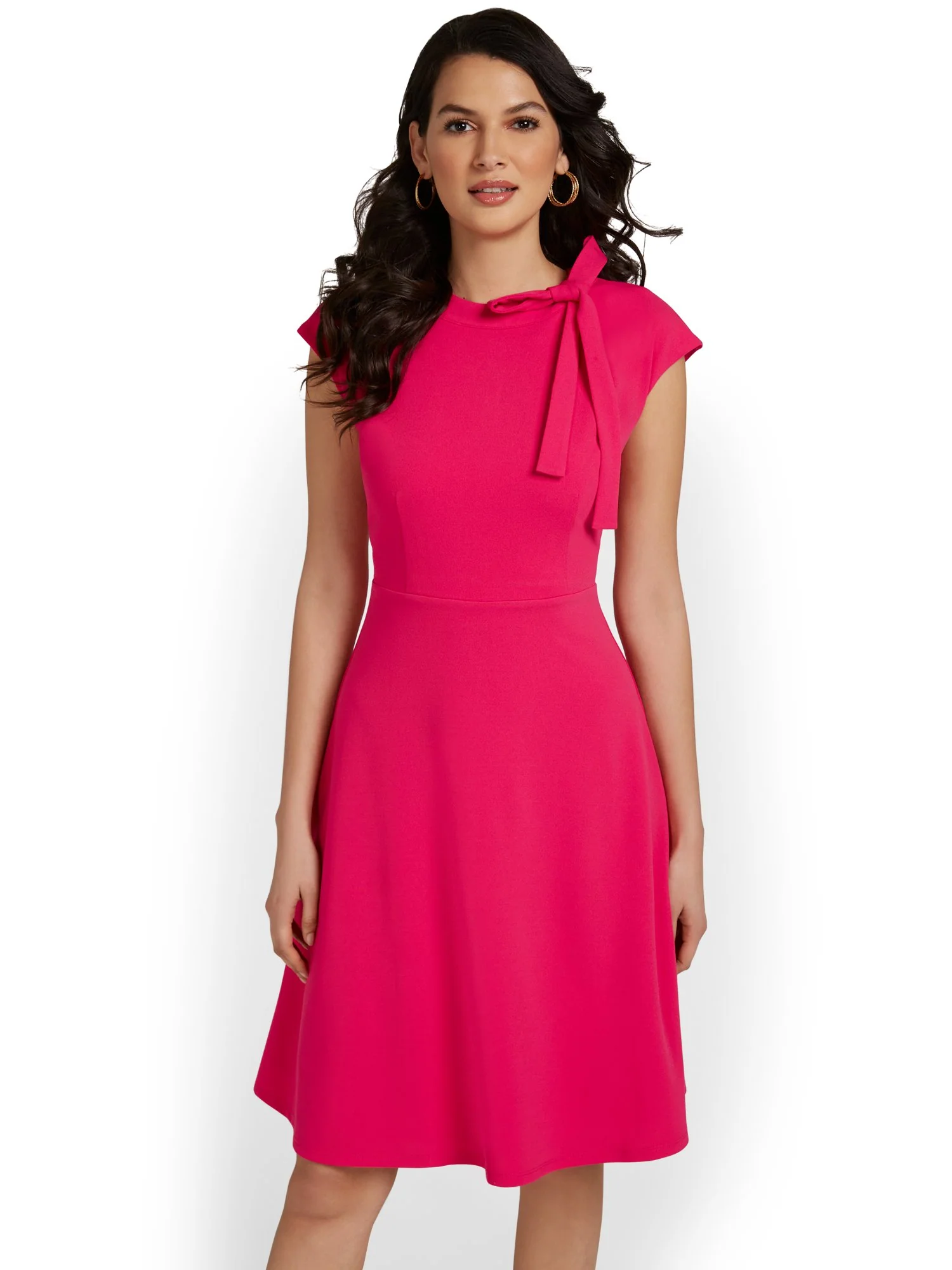 Tie-Neck Flare Dress - Magic Crepe® - Image 7