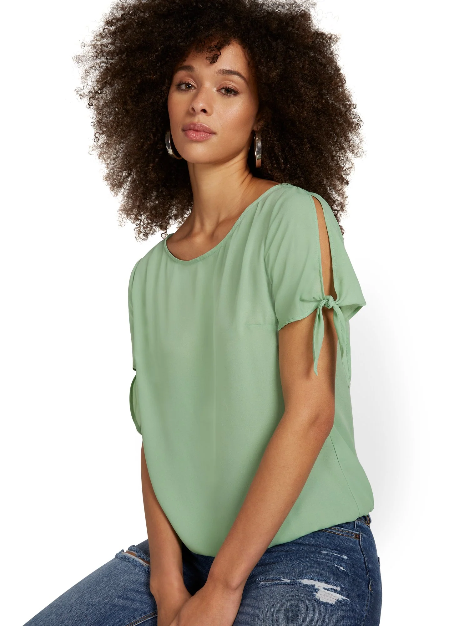 Tie-Sleeve Scoopneck Top - Image 16