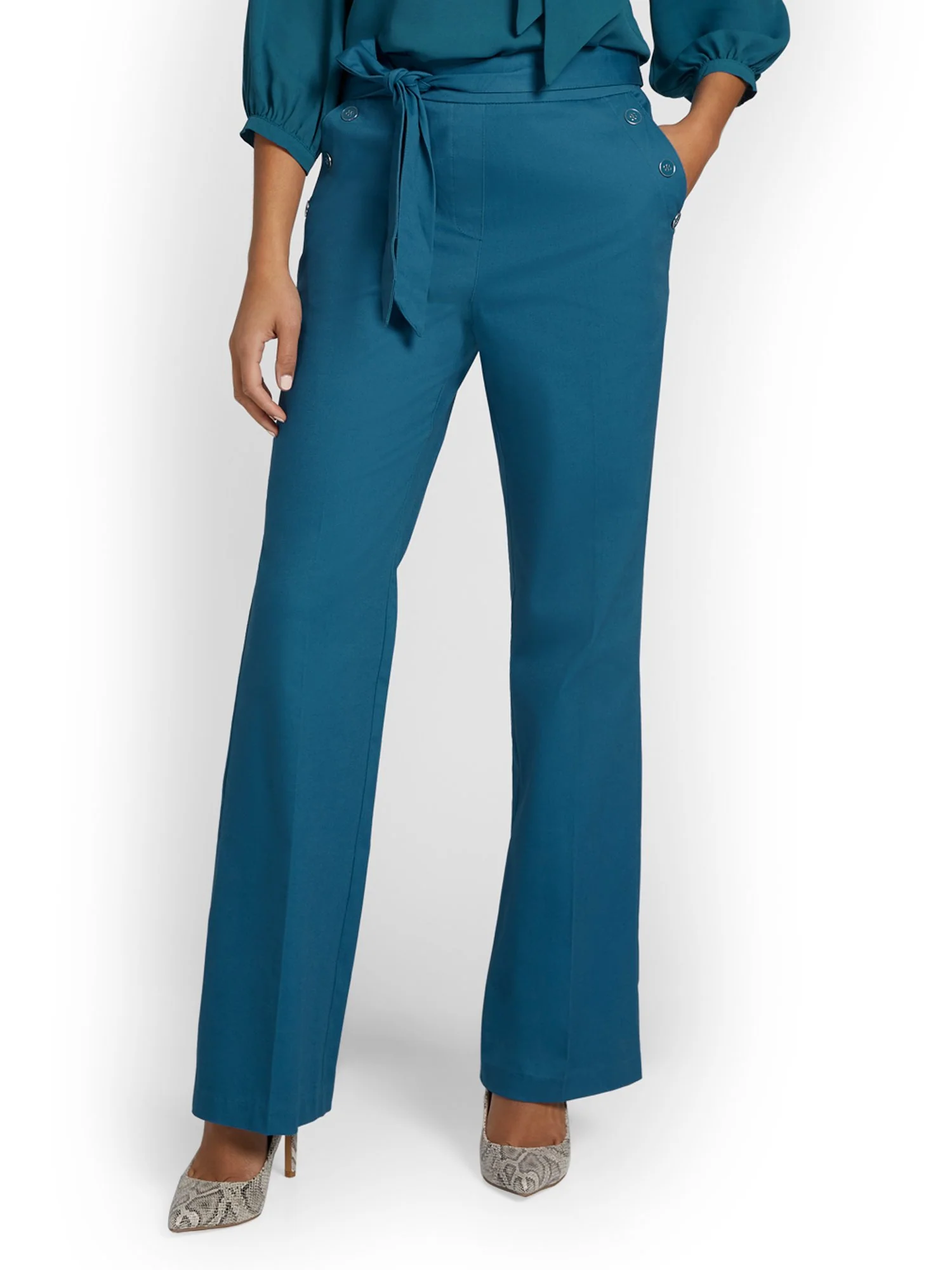 Tie-Waist Button-Detail Wide-Leg Pant - NY&Chic Collection - Image 2
