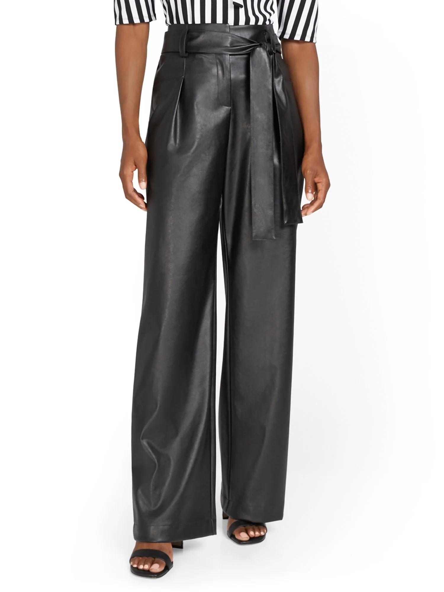 Tie-Waist Faux-Leather Wide-Leg Pant