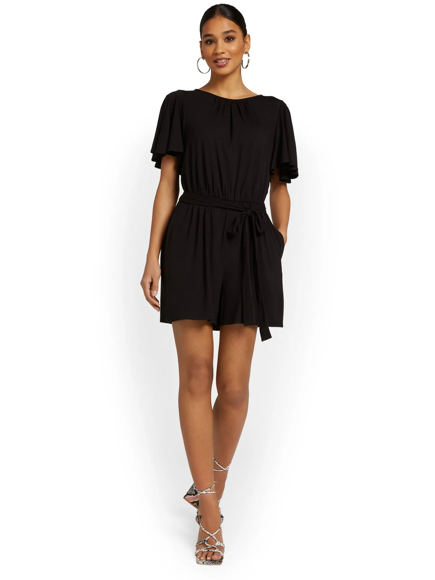 Tie-Waist Flutter-Sleeve Romper - Image 4