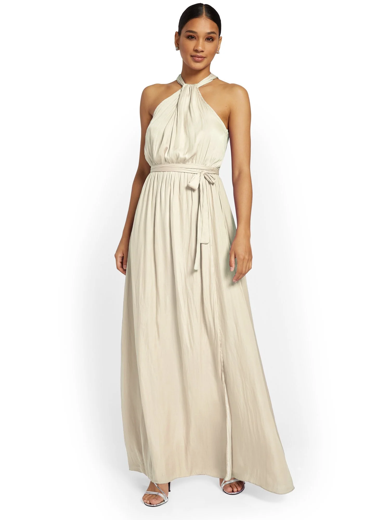 Tie-Waist Halterneck Dress - Mustard Seed - Image 8