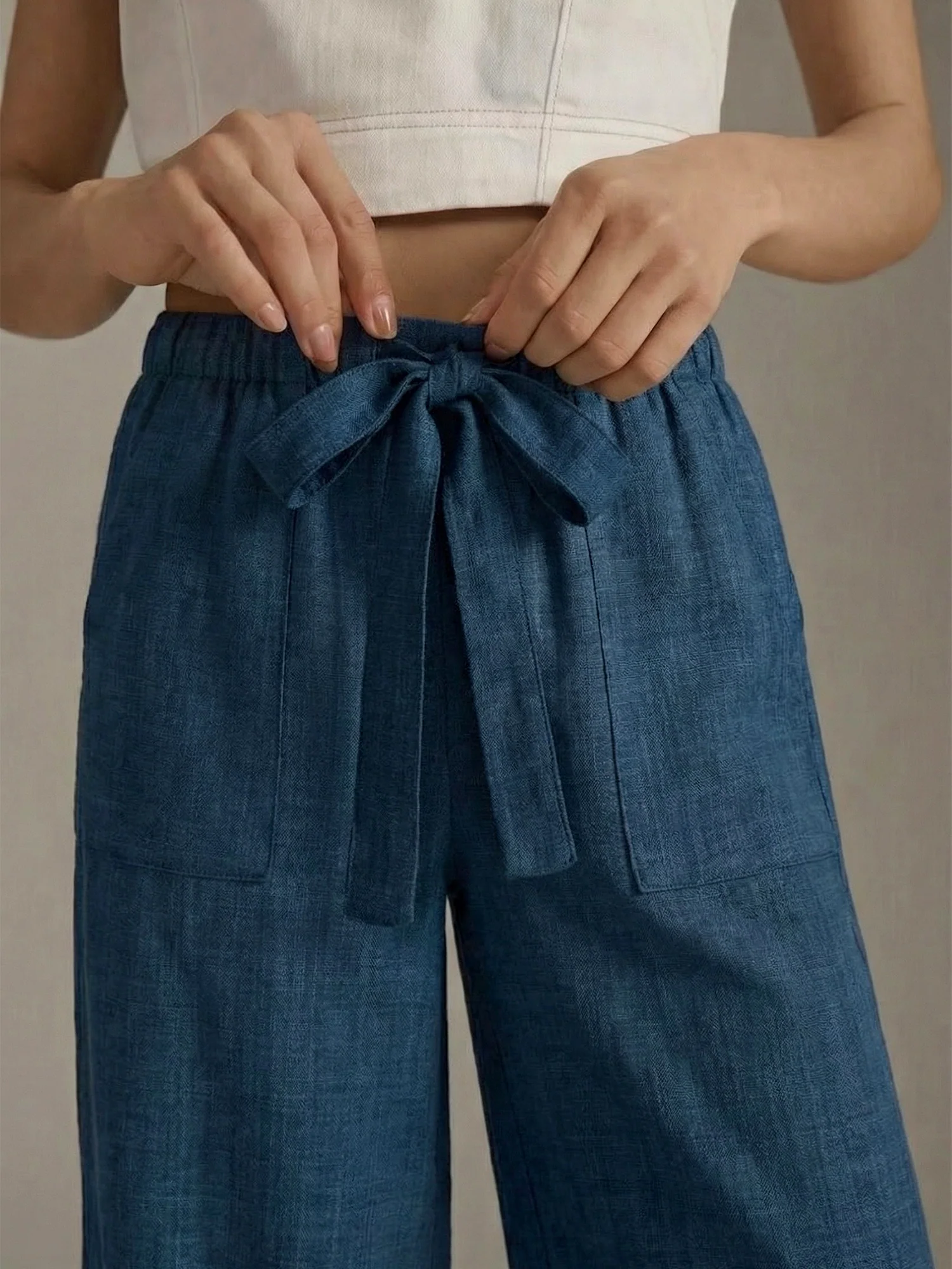 Tie Waist Loose Pull On Pants - Image 2