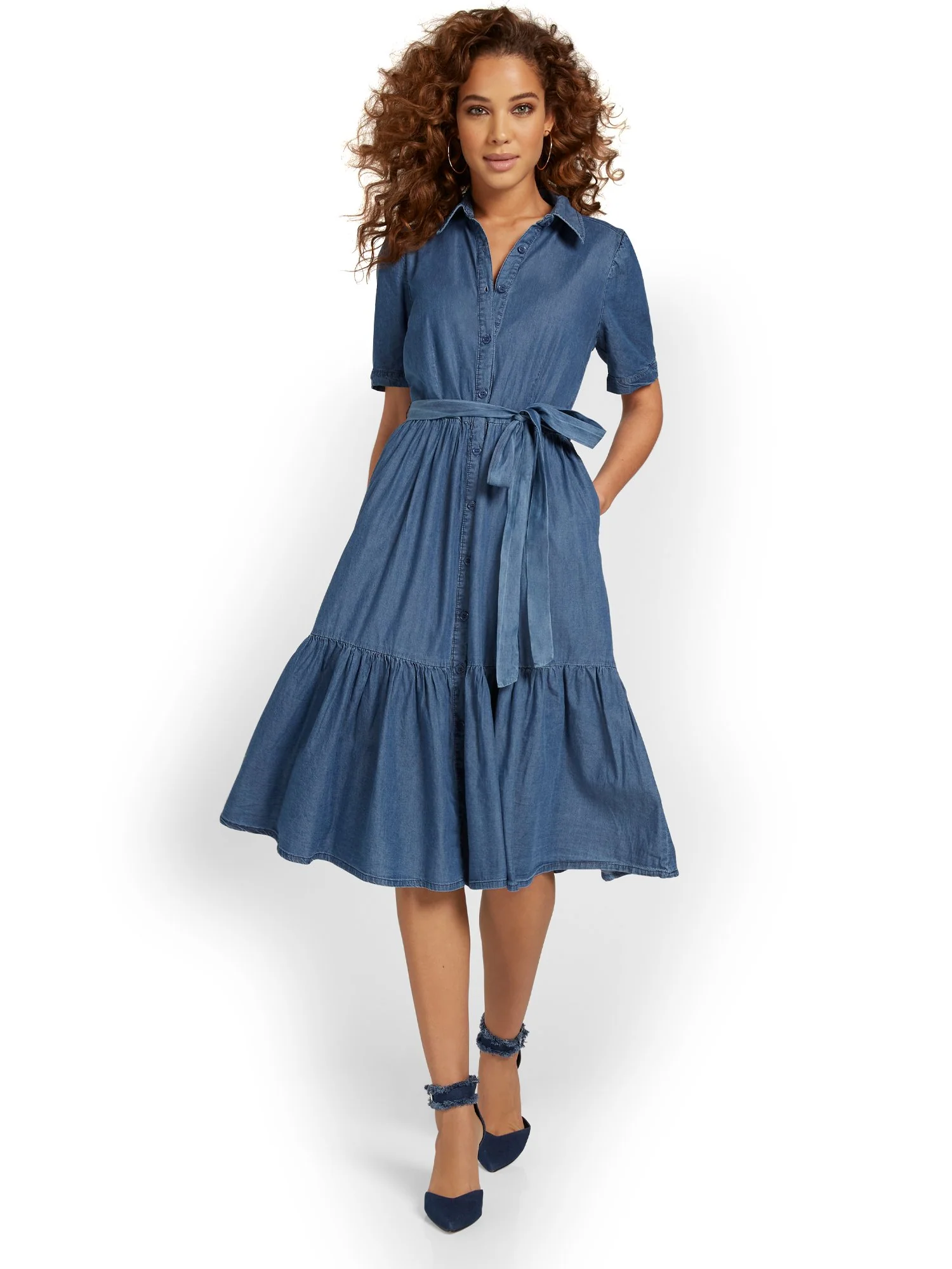 Tiered Denim Dress - Image 2
