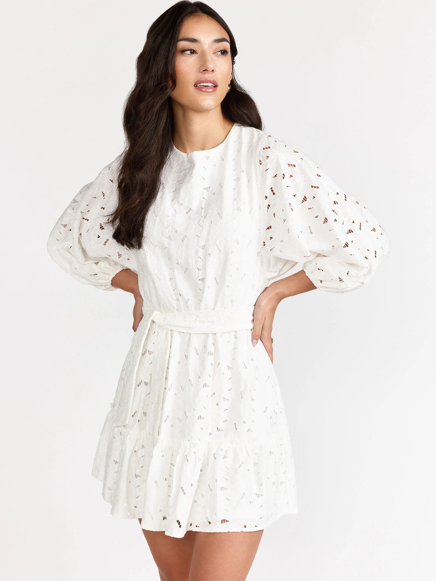 Tiered Eyelet Cotton Mini Dress - Flying Tomato - Image 2