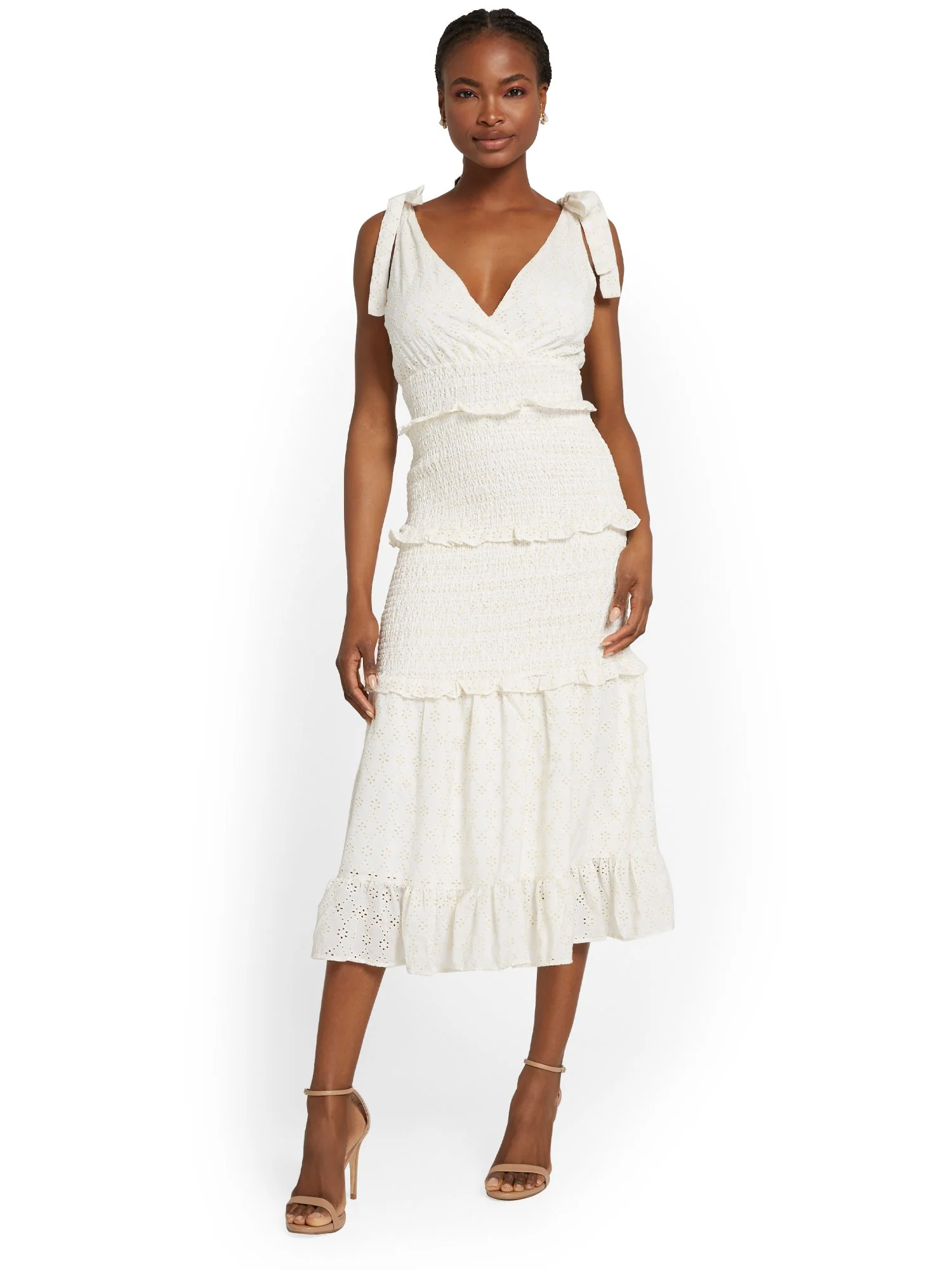 Just Me Tiered Eyelet Smock-Detail Dress - Brands We Love - Image 2