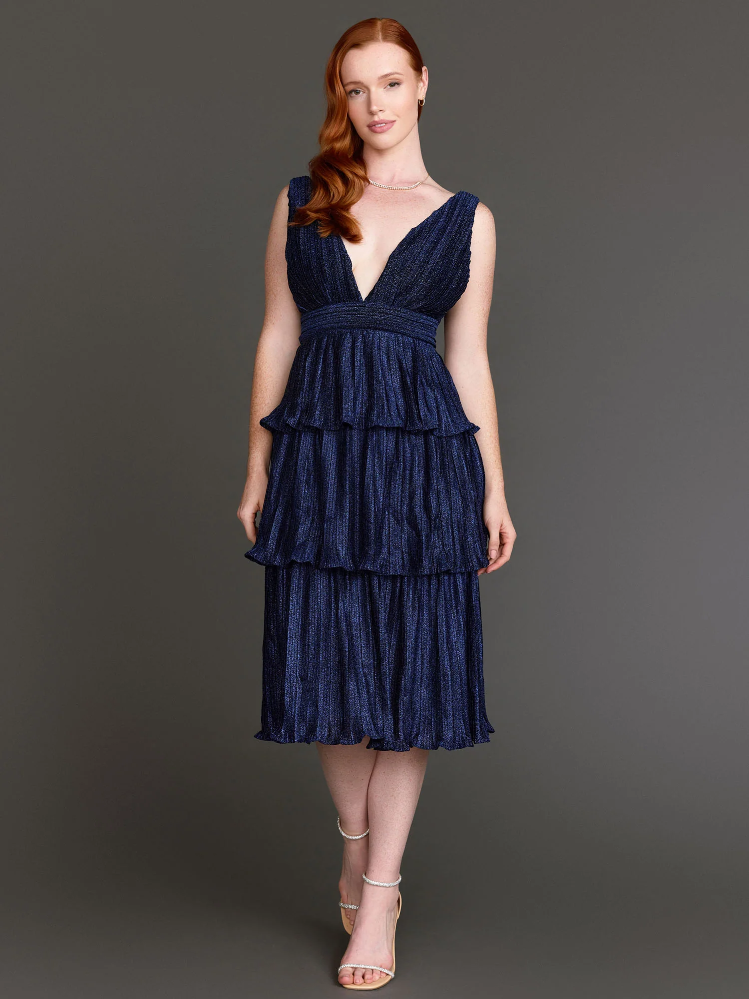 Tiered Metallic Shimmer Cocktail Dress - Minuet