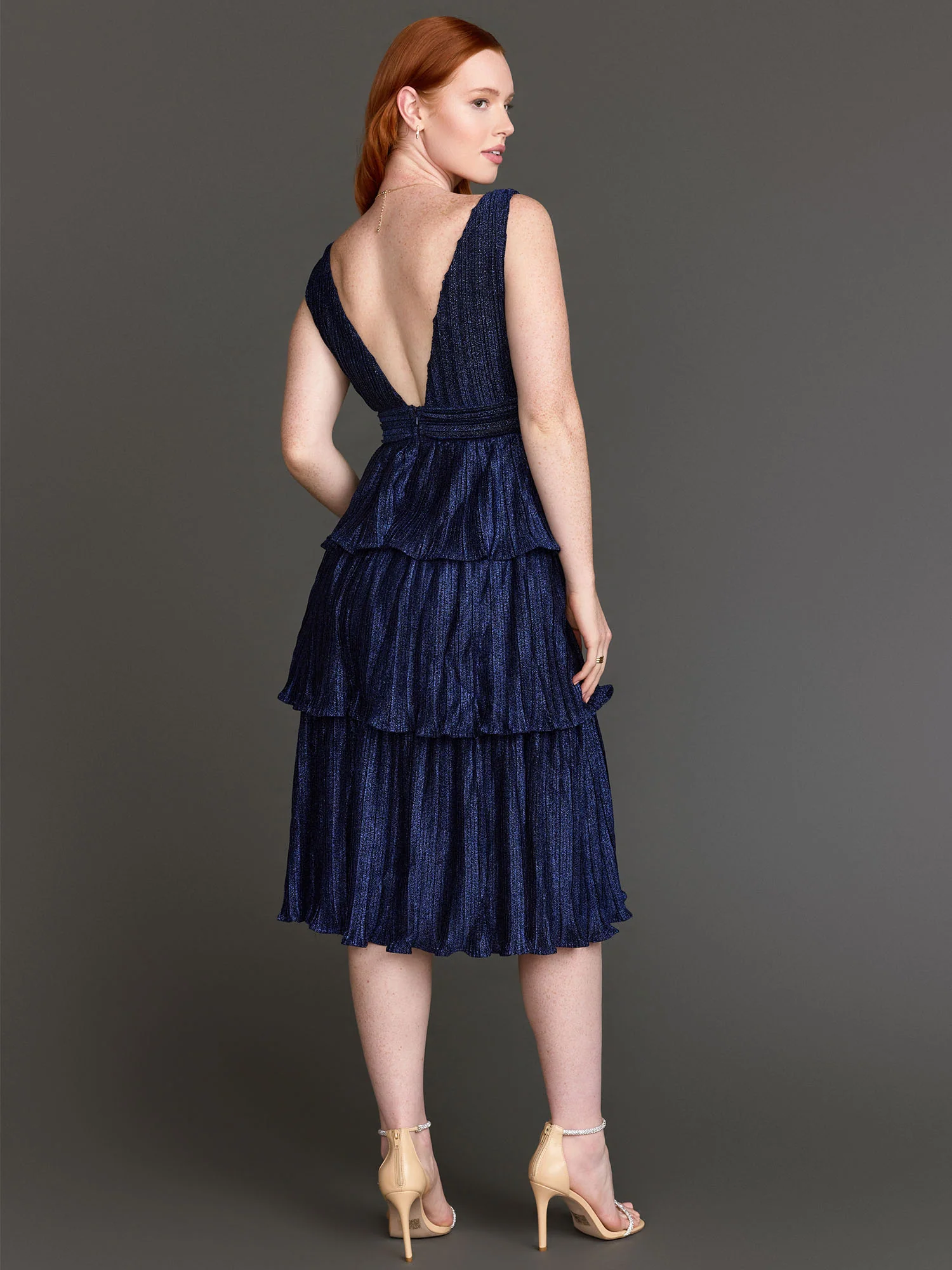 Tiered Metallic Shimmer Cocktail Dress - Minuet - Image 4