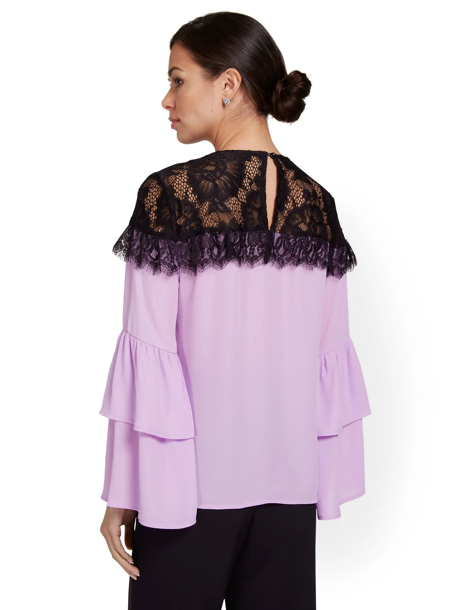 Tiered-Sleeve Lace-Accent Blouse - Image 3