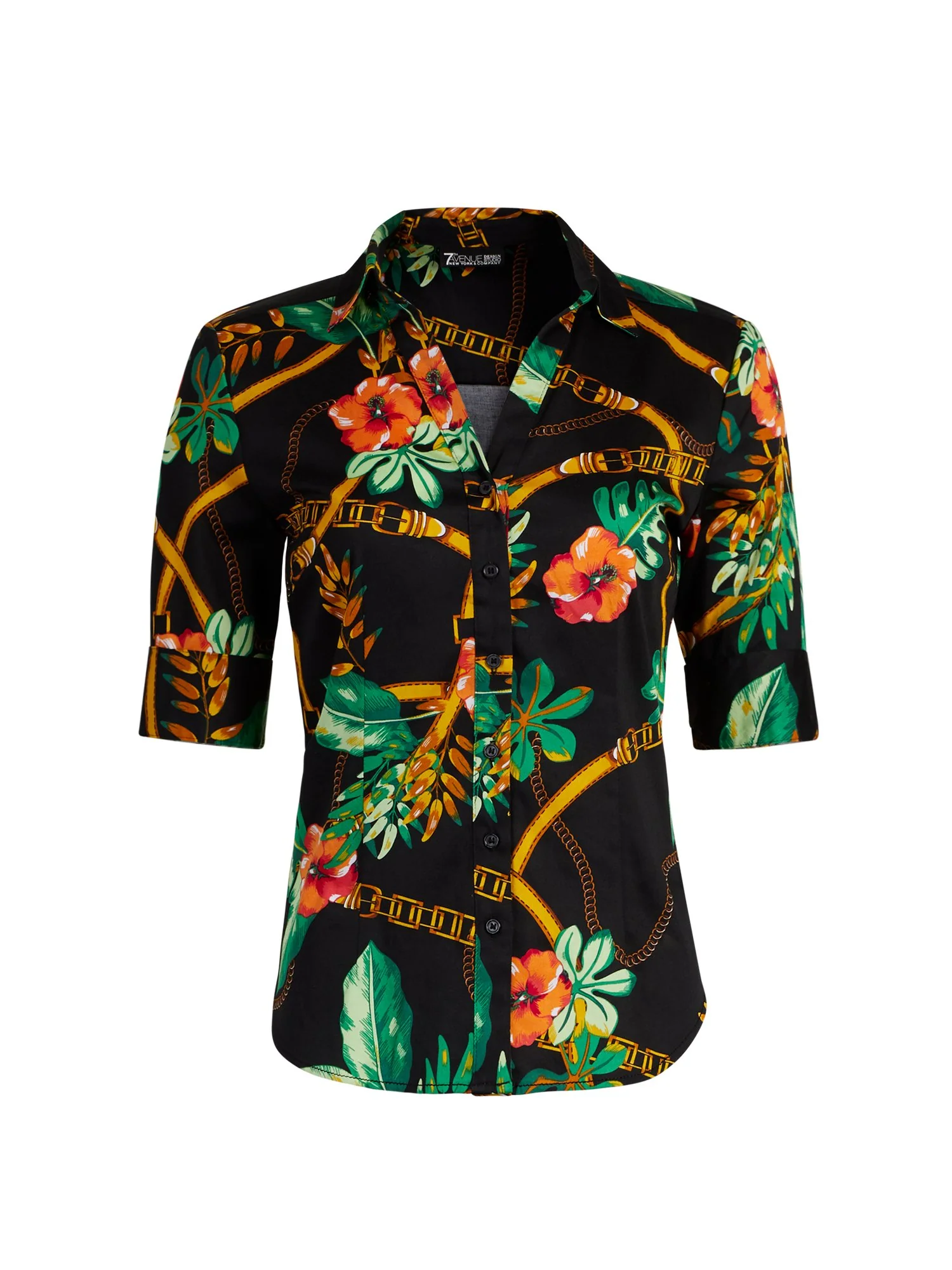 Tropical-Print Madison Stretch Shirt - Secret Snap - 7th Avenue