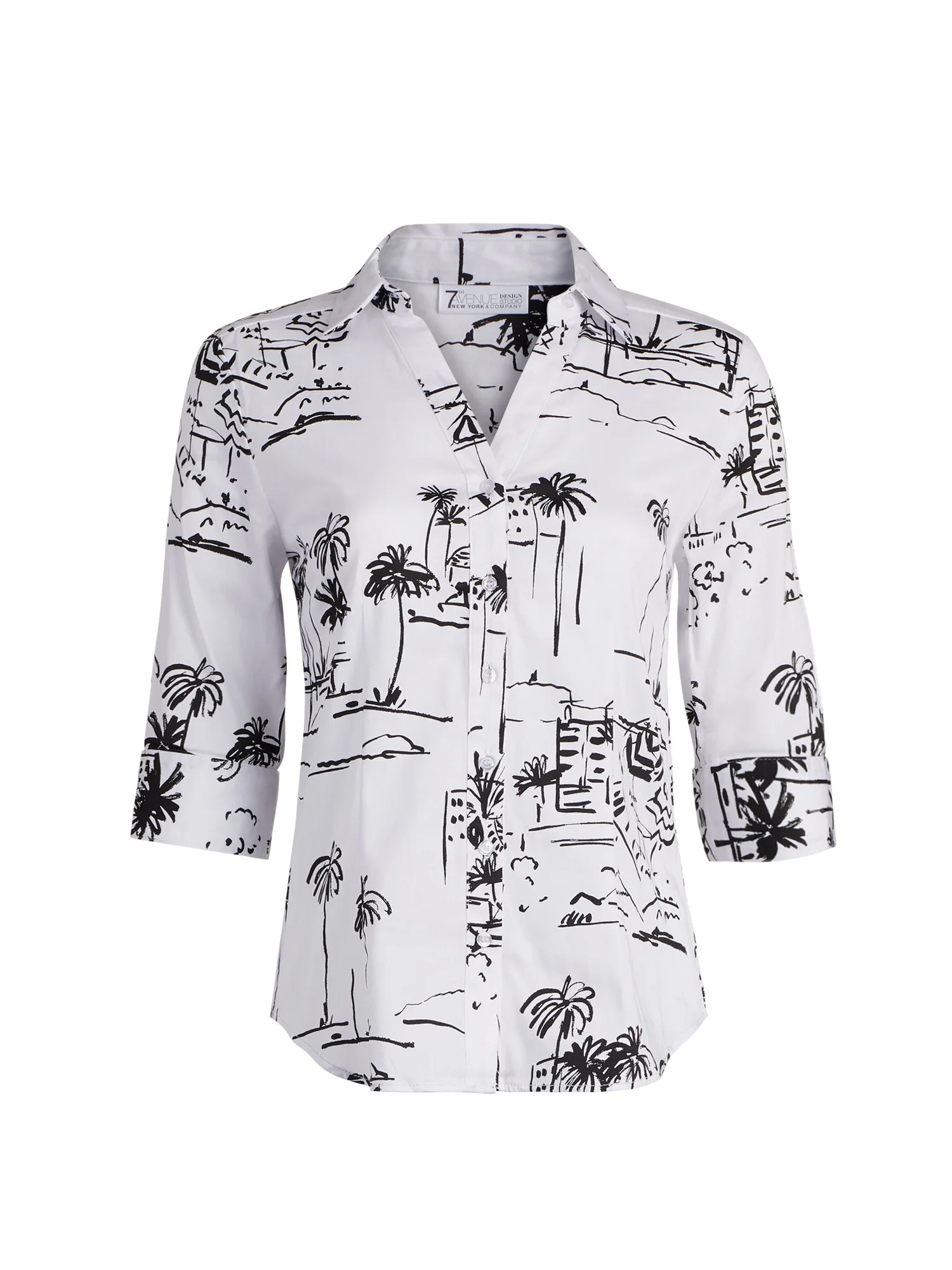 Tropical-Print Madison Stretch Shirt - Secret Snap - 7th Avenue - Image 4