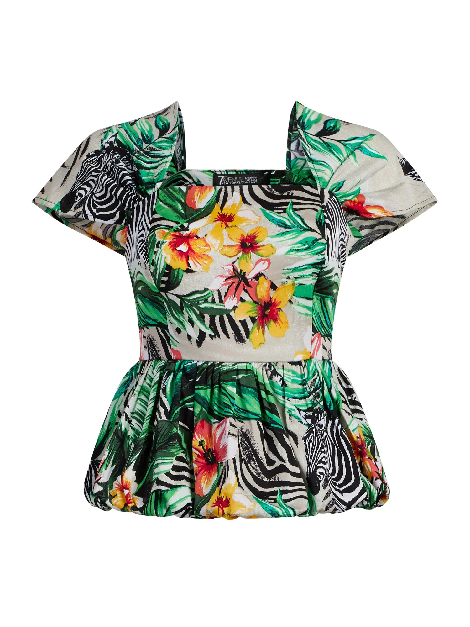 Tropical-Print Peplum Top - Image 2