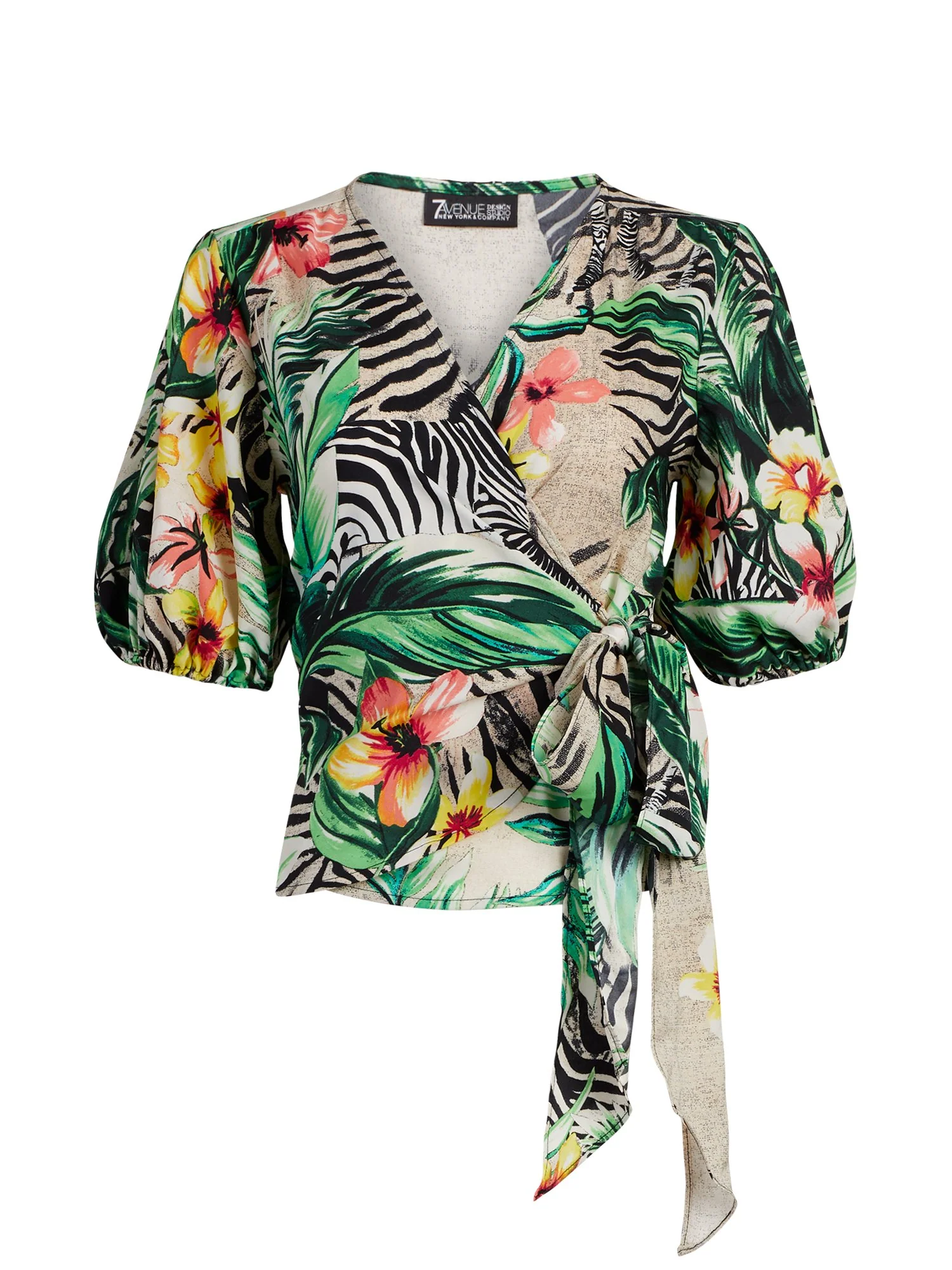 Tropical-Print Tie-Waist Top