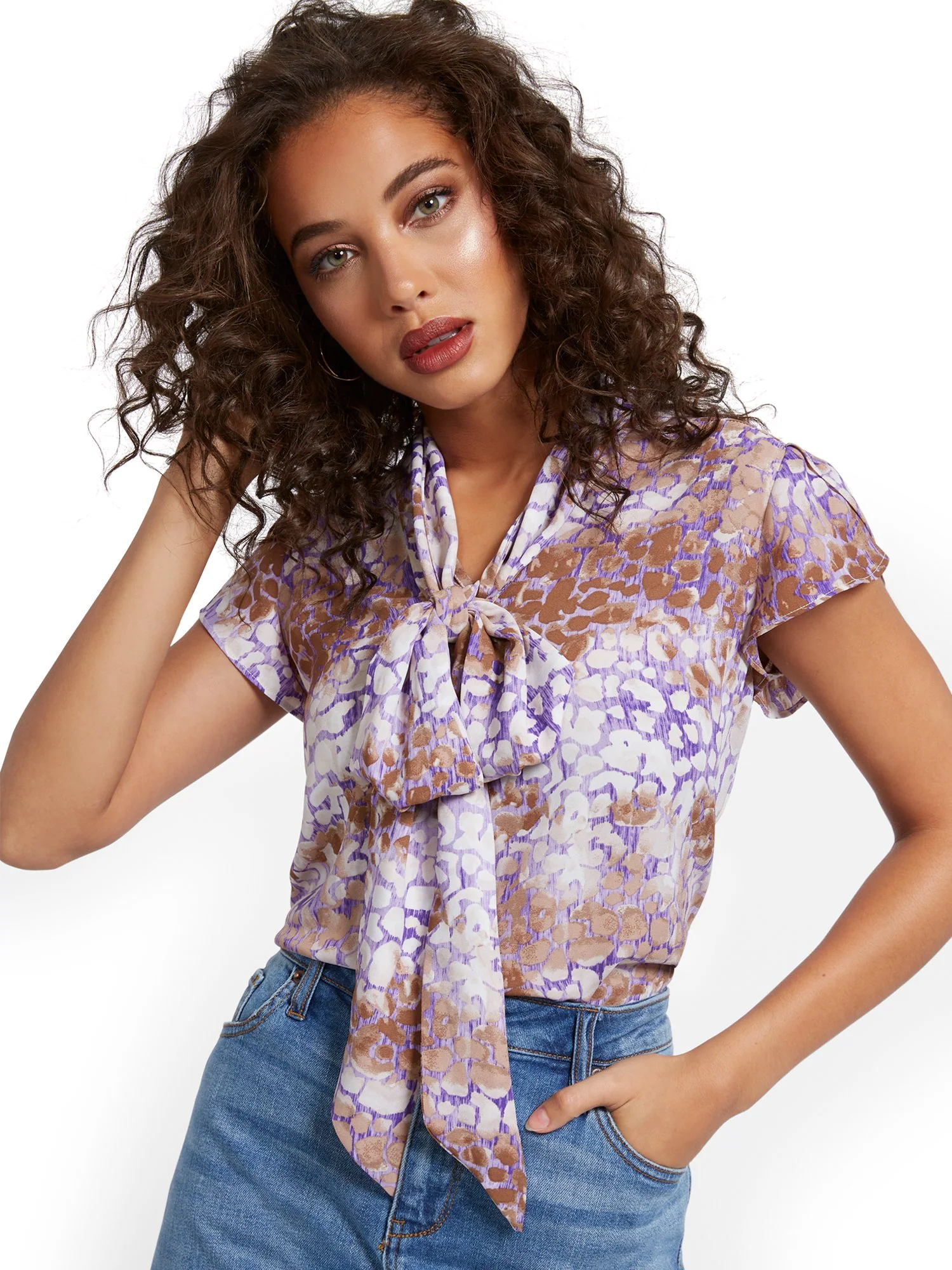 Tulip-Sleeve Bow Blouse - 7th Avenue - Image 2