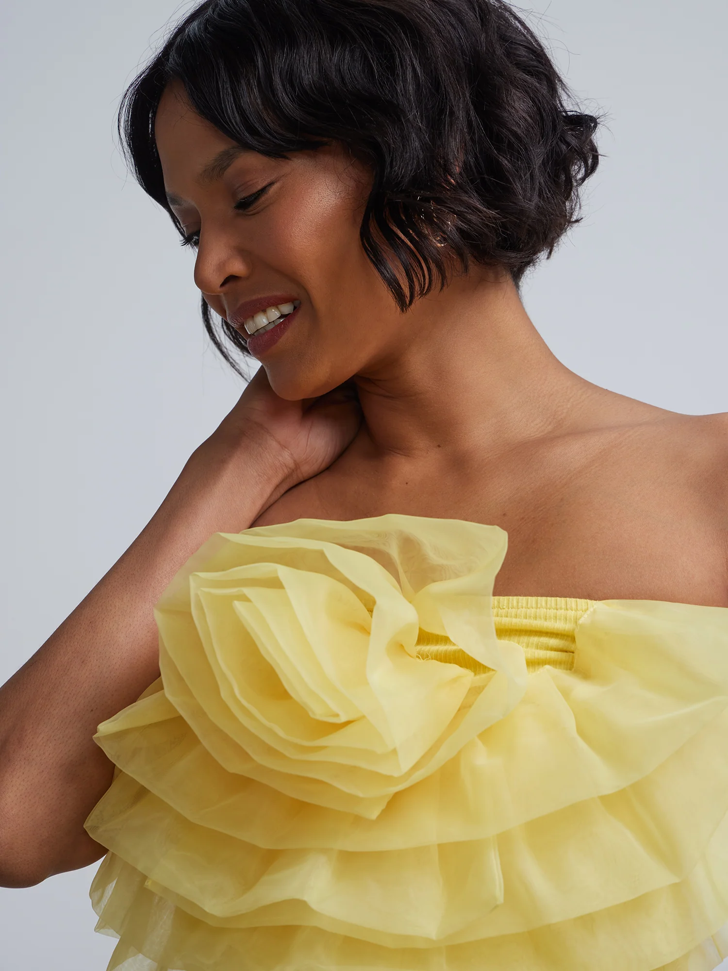 Tulle-Rosette Strapless Knit Top - Image 4