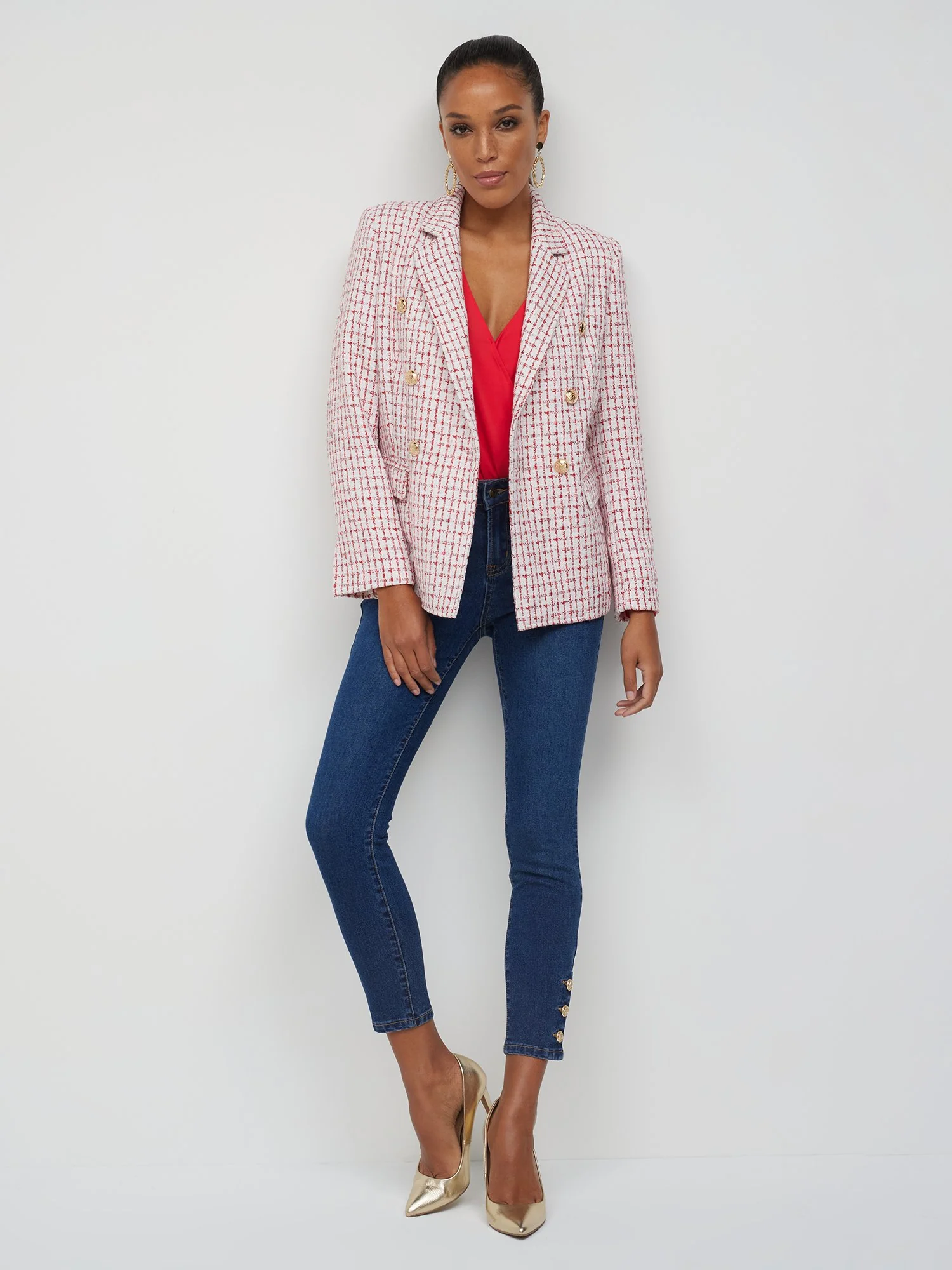 Tweed Check Double-Breasted Blazer - Image 3