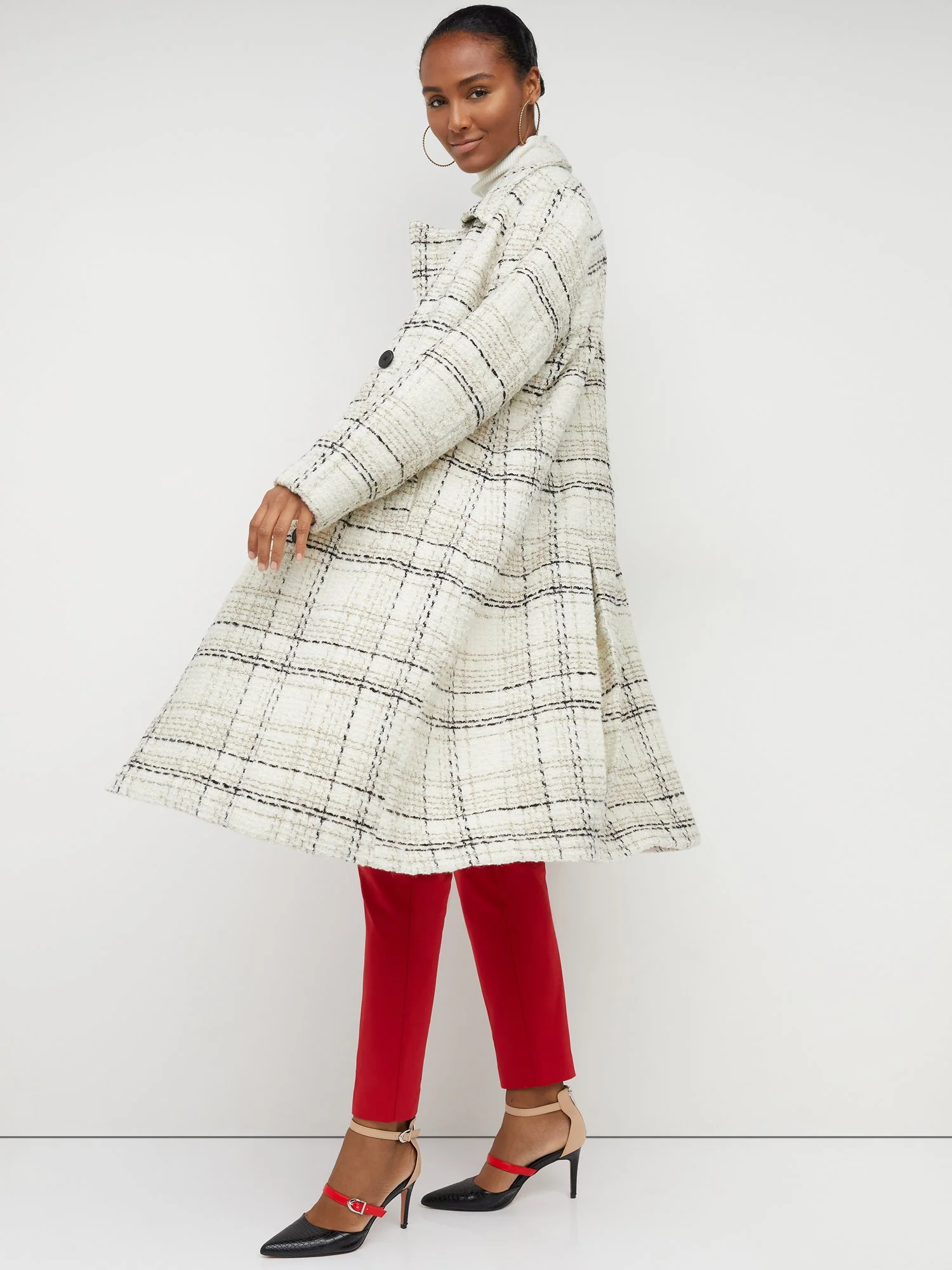 Tweed Plaid Wool-Blend Trench Coat - Image 5