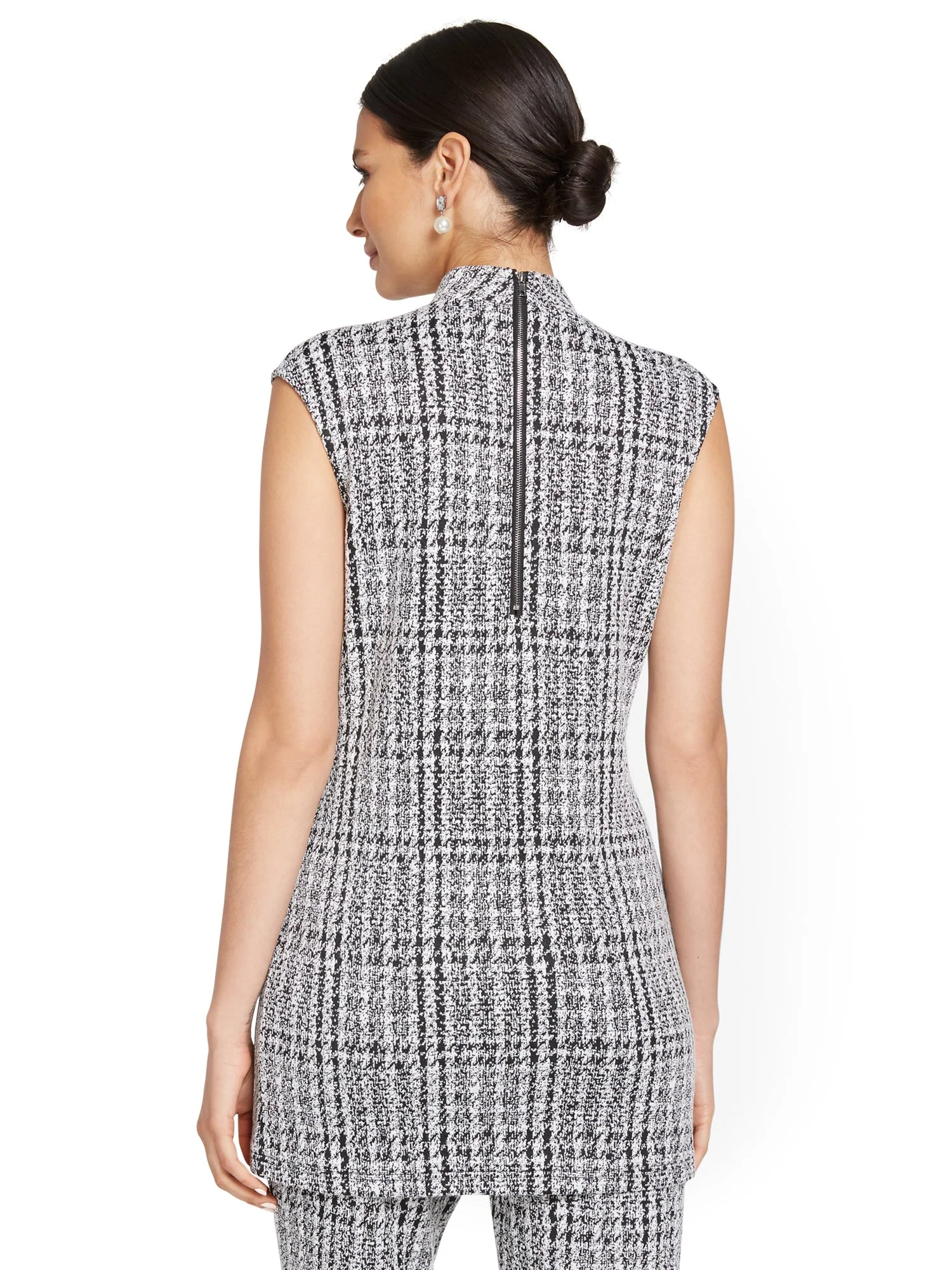 Tweed-Print Mock-Neck Tunic Top - Image 3