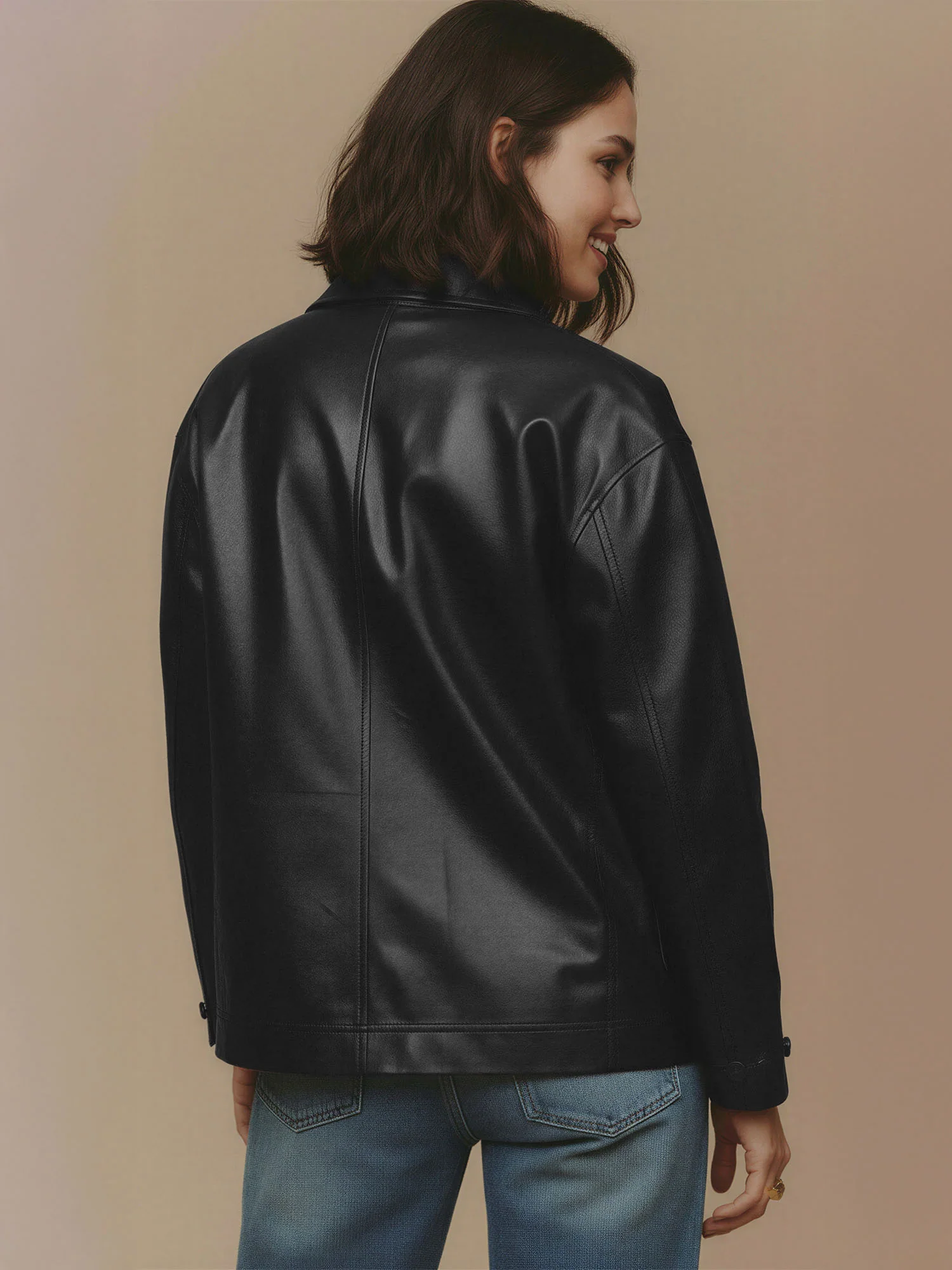 Two Button Vegan Leather Oversized Blazer - Image 4