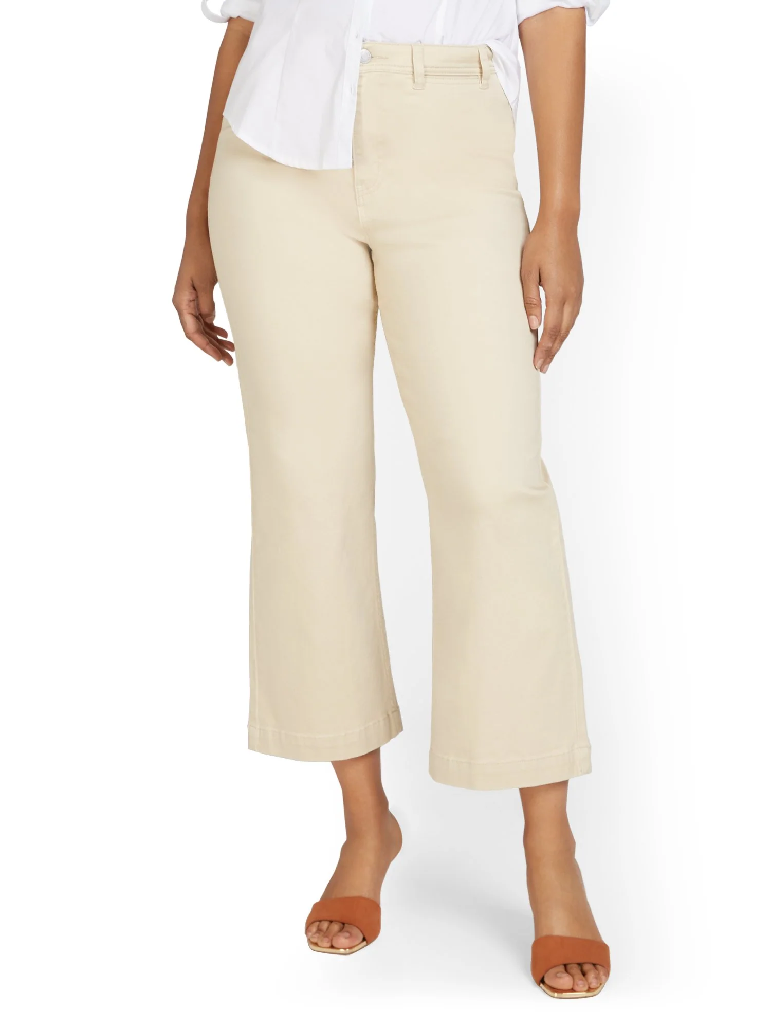 Ultra High-Waisted Wide-Leg Capri Jeans - Ecru - Image 3