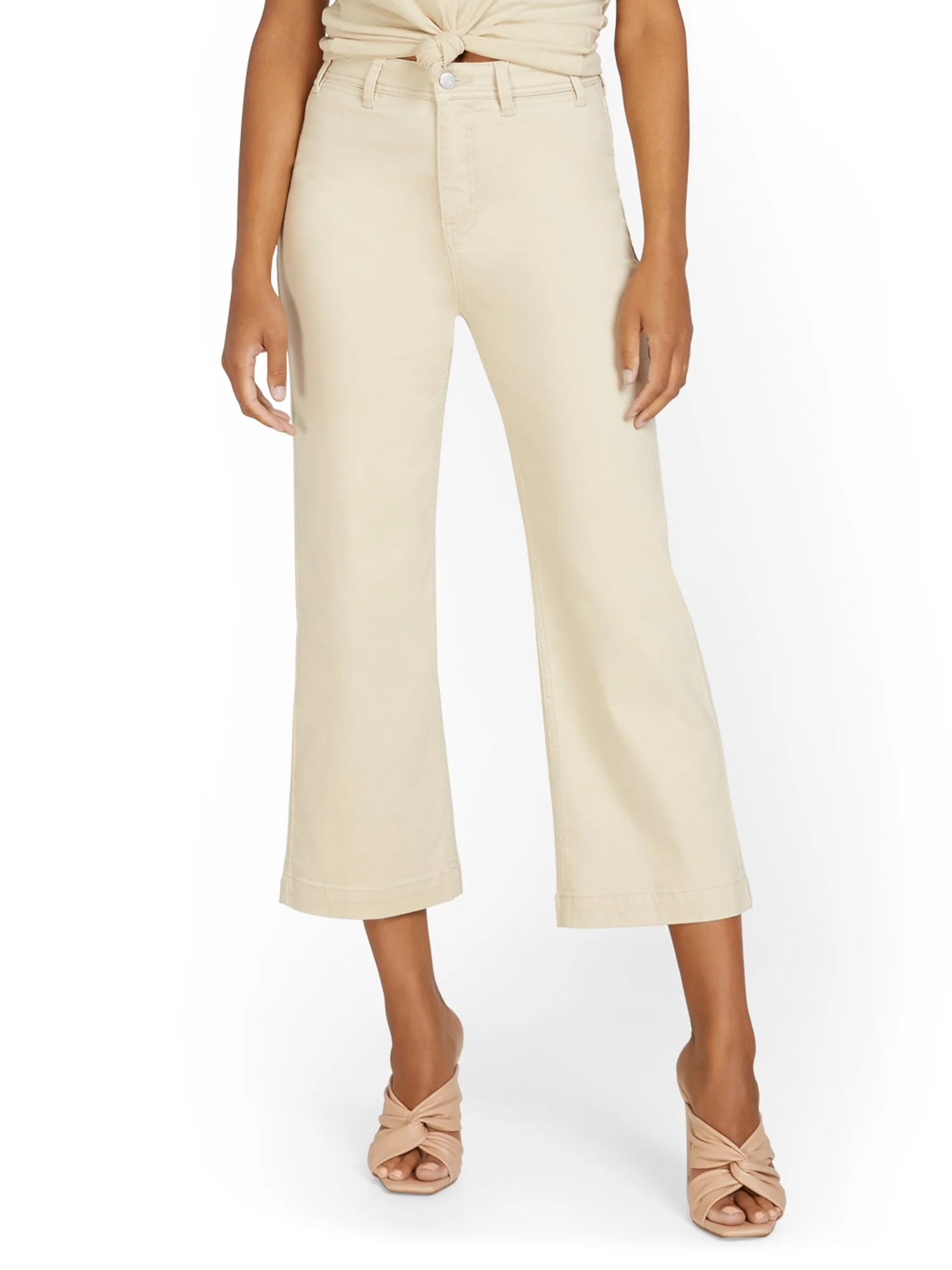 Ultra High-Waisted Wide-Leg Capri Jeans - Ecru - Image 5