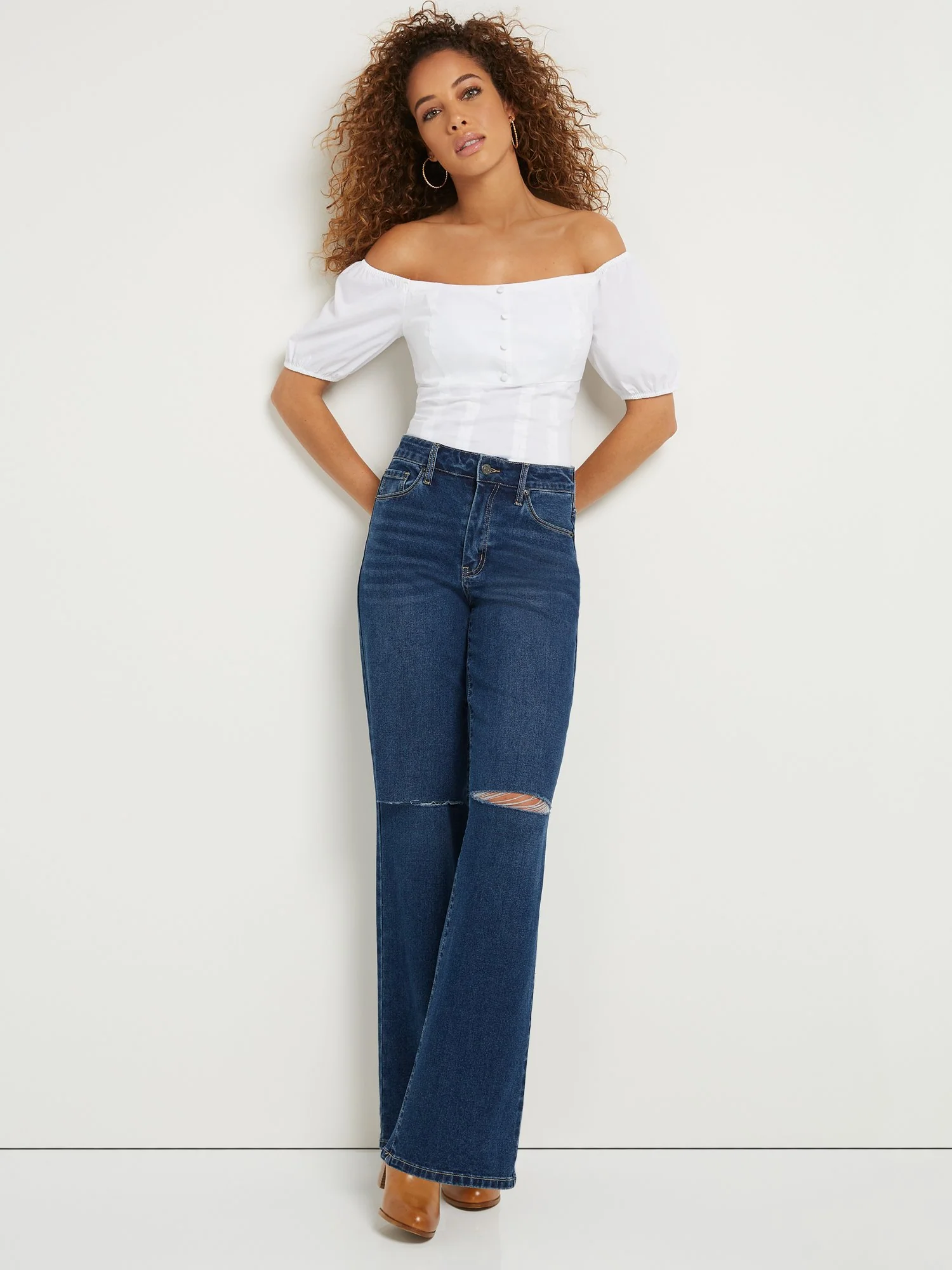 Ultra High-Waisted Wide-Leg Jeans - Dark Wash
