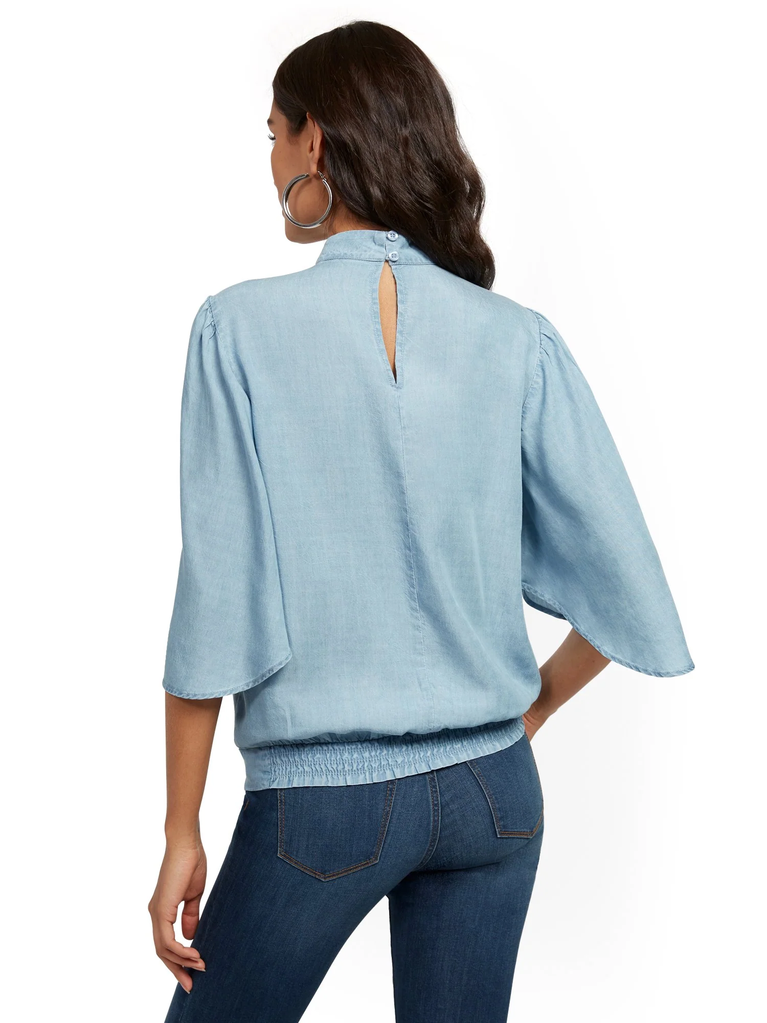 Ultra-Soft Chambray Mock-Neck Top - Image 3