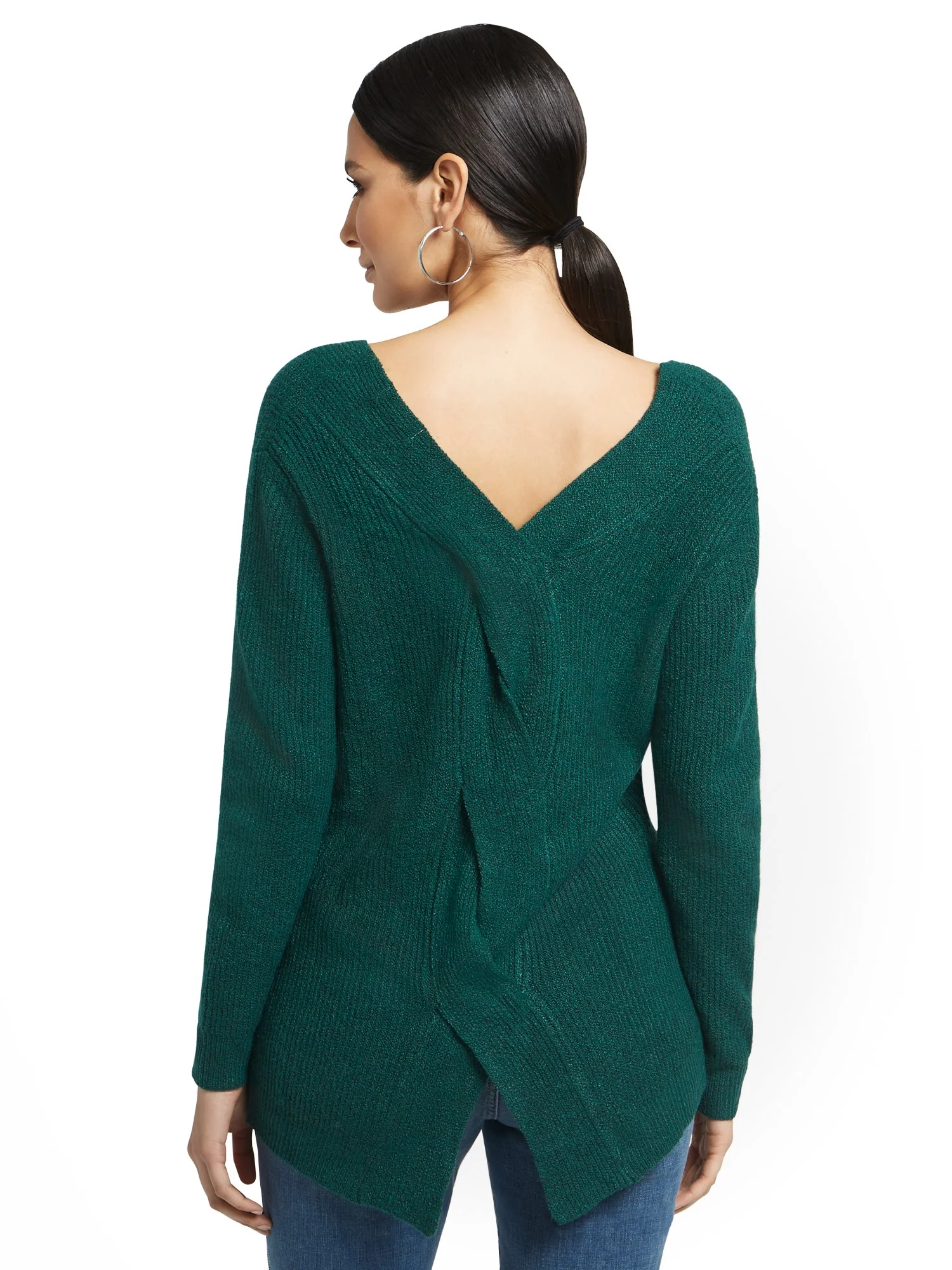 V-Neck Back-Cable Sparkle Sweater - Image 3