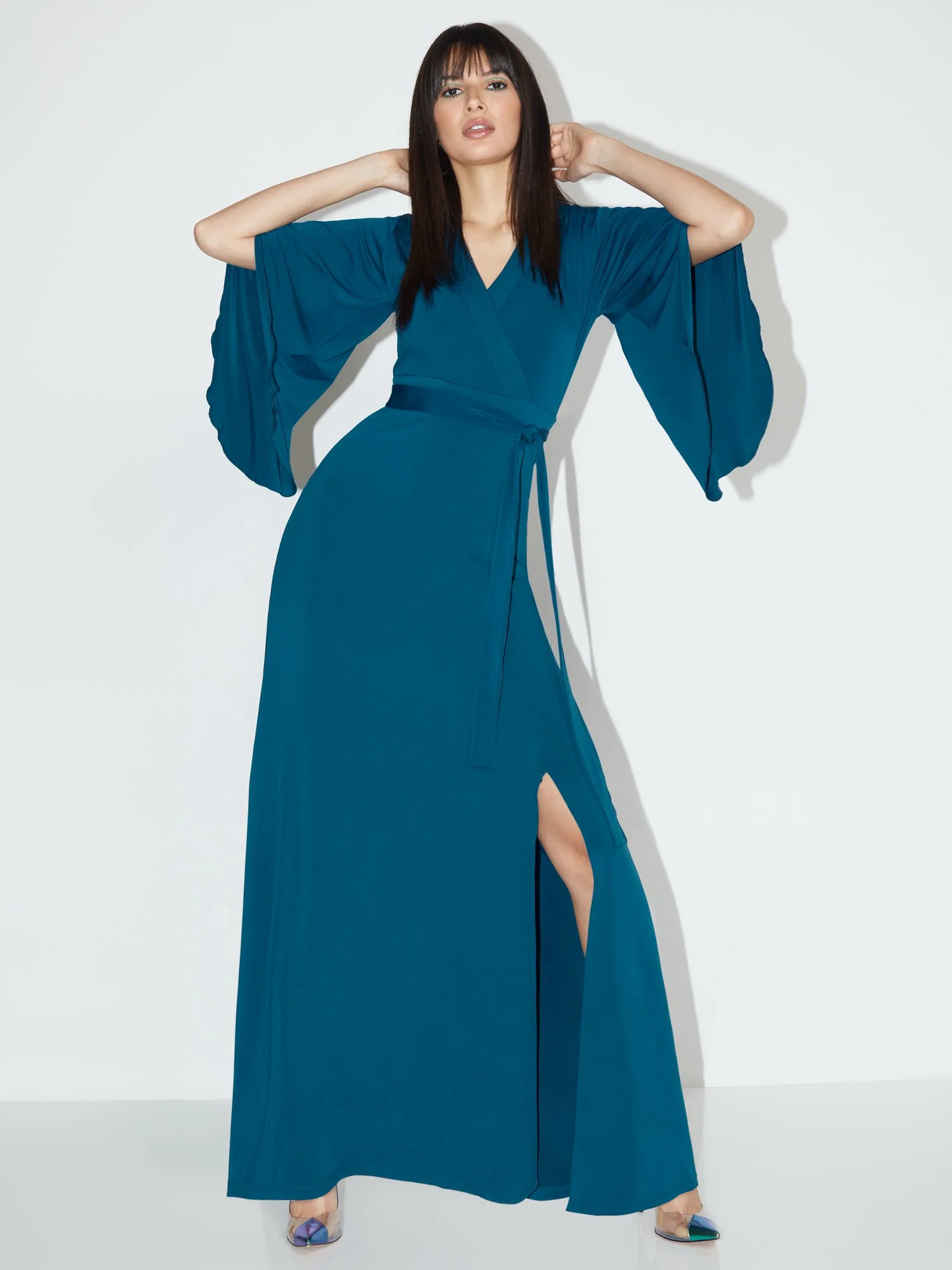 V-Neck Bell-Sleeve Kimono Maxi Dress - NY&C Style System - Image 7