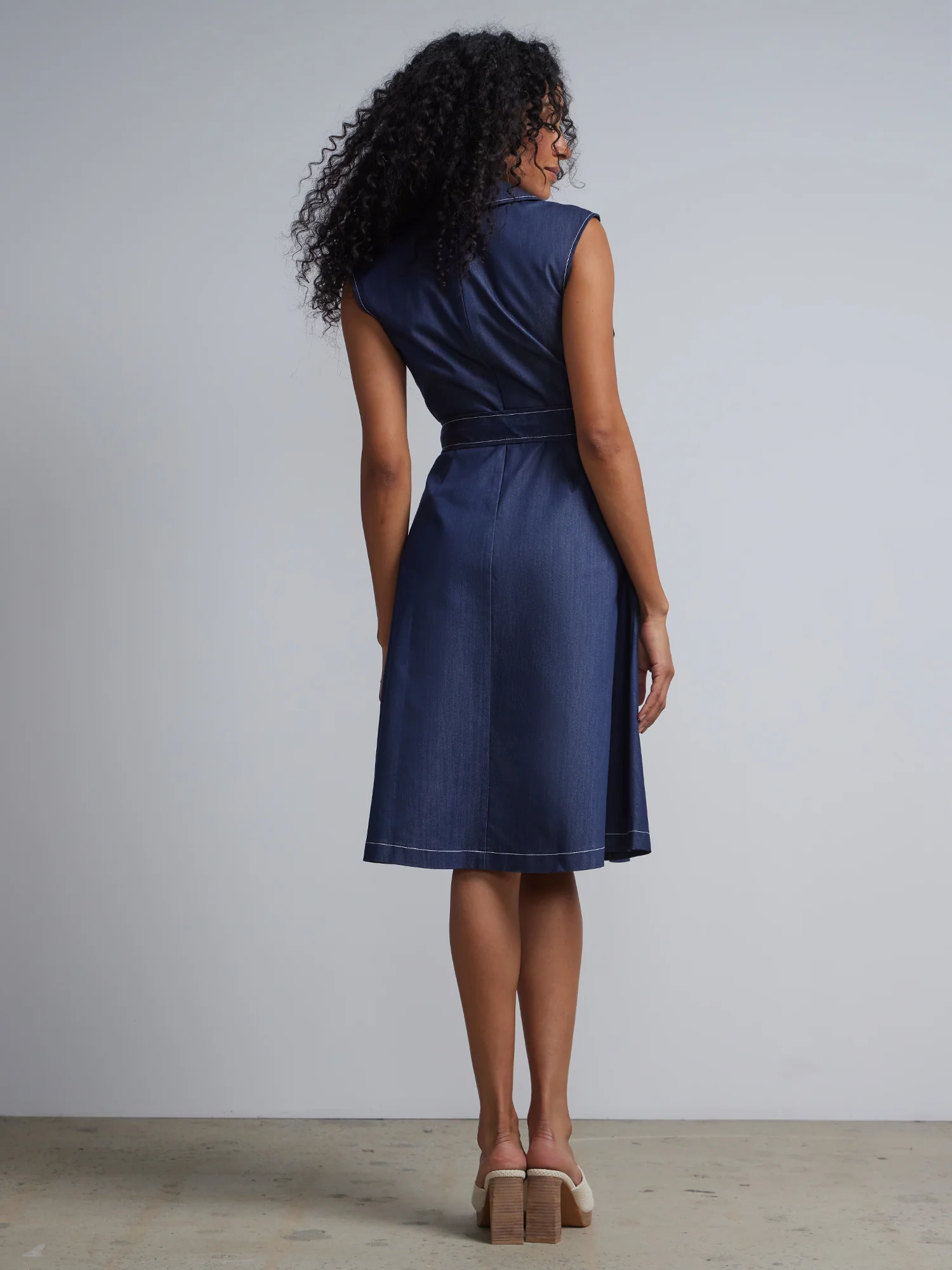 V-Neck Belted Flare Dress - Image 3