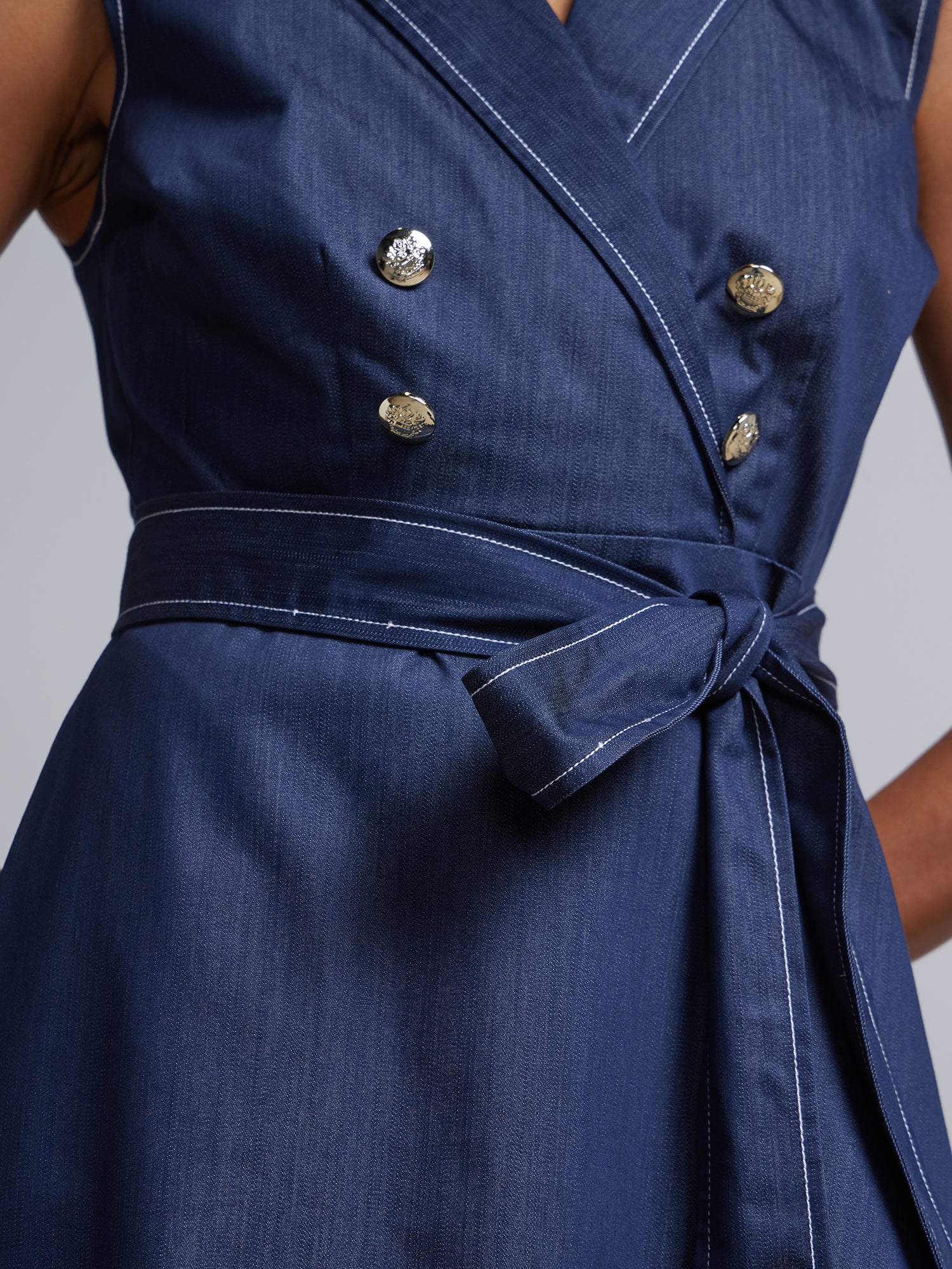 V-Neck Belted Flare Dress - Image 4