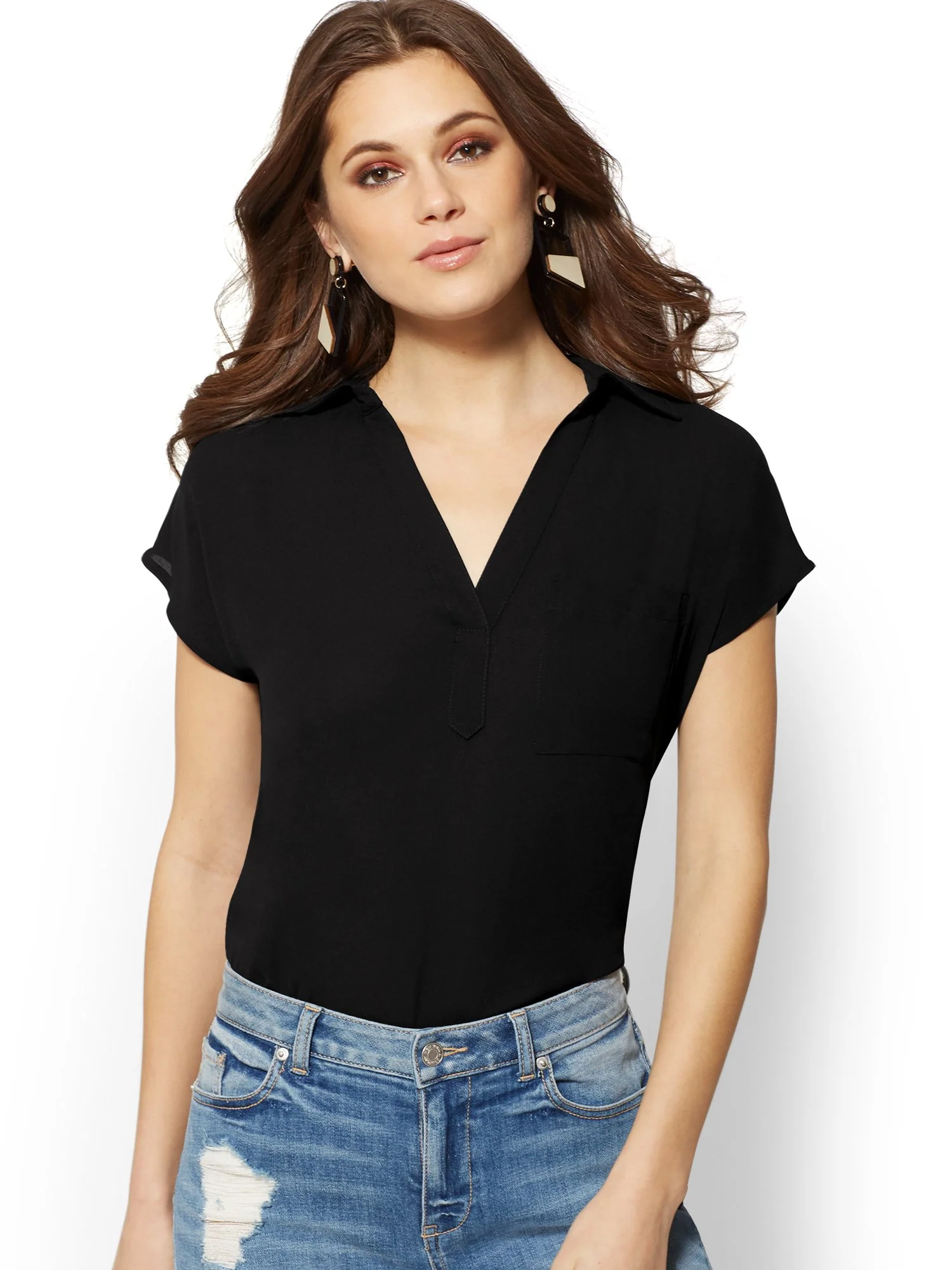V-Neck Button-Back Blouse - Image 2
