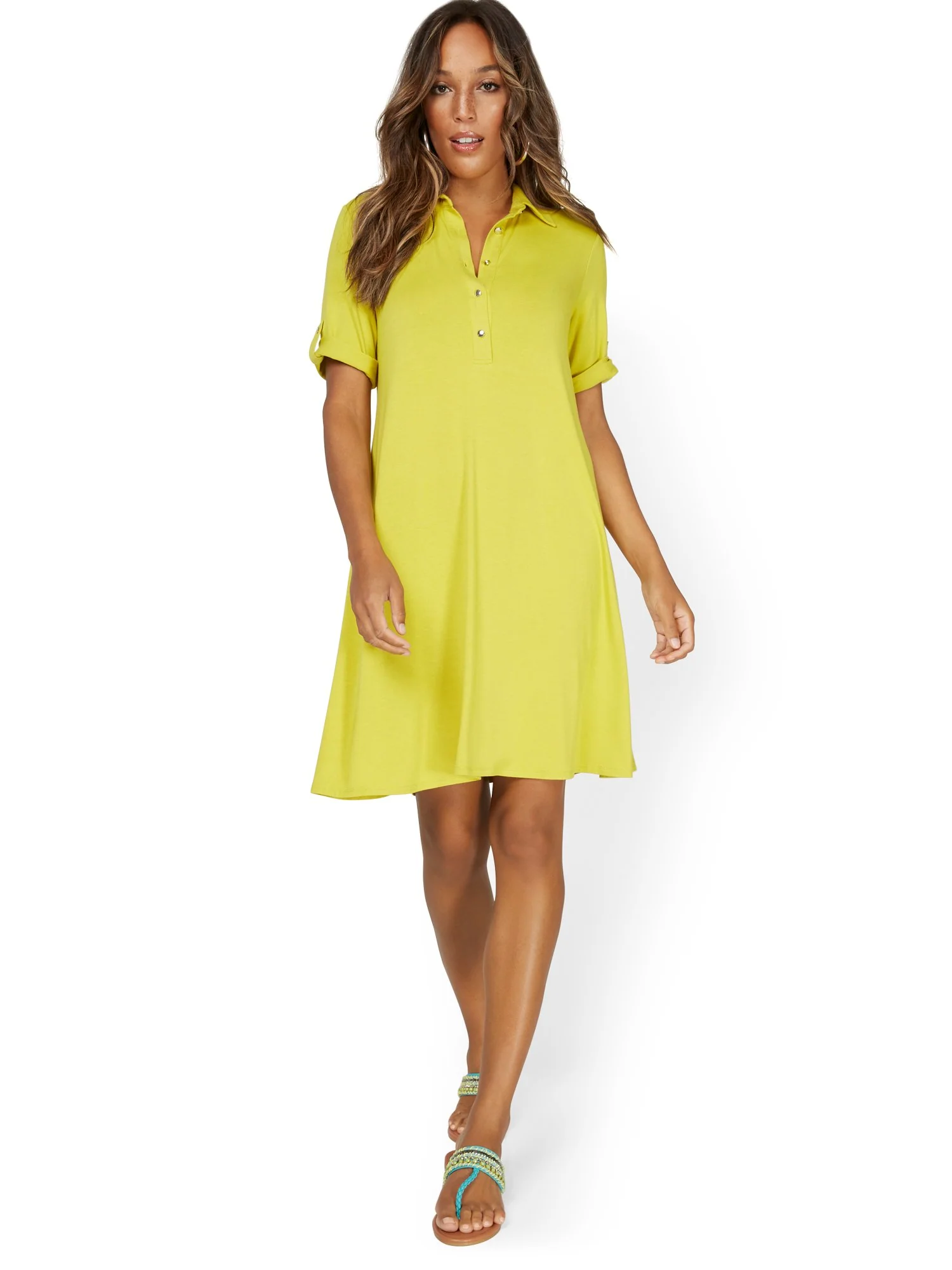 V-Neck Button-Front Polo Dress - Image 9