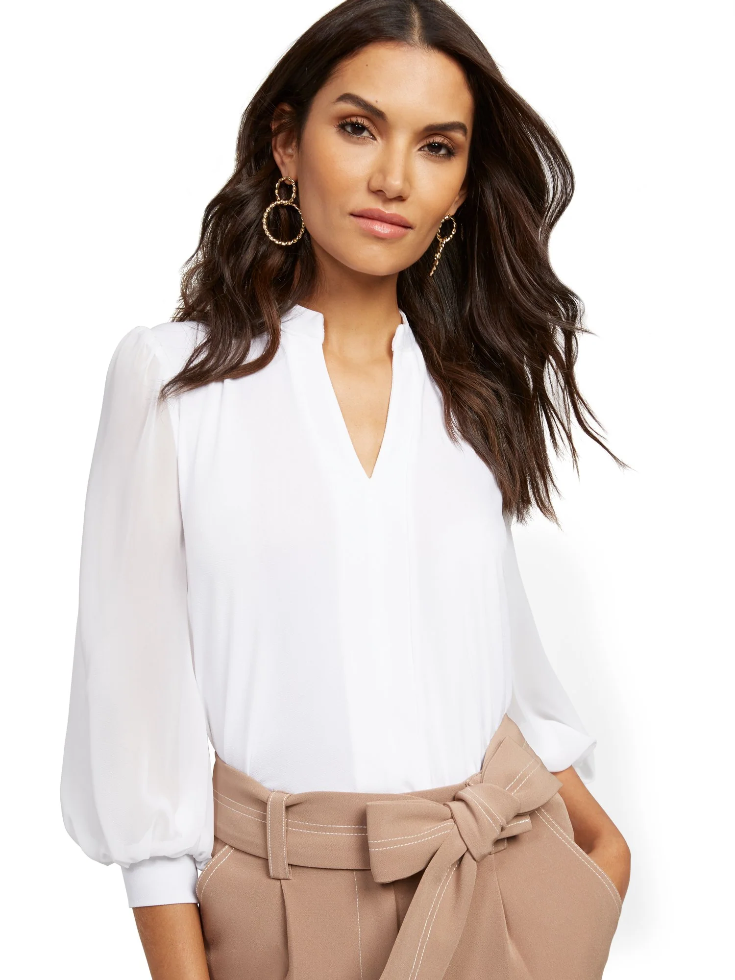 V-Neck Chiffon-Sleeve Top - 7th Avenue - Image 4