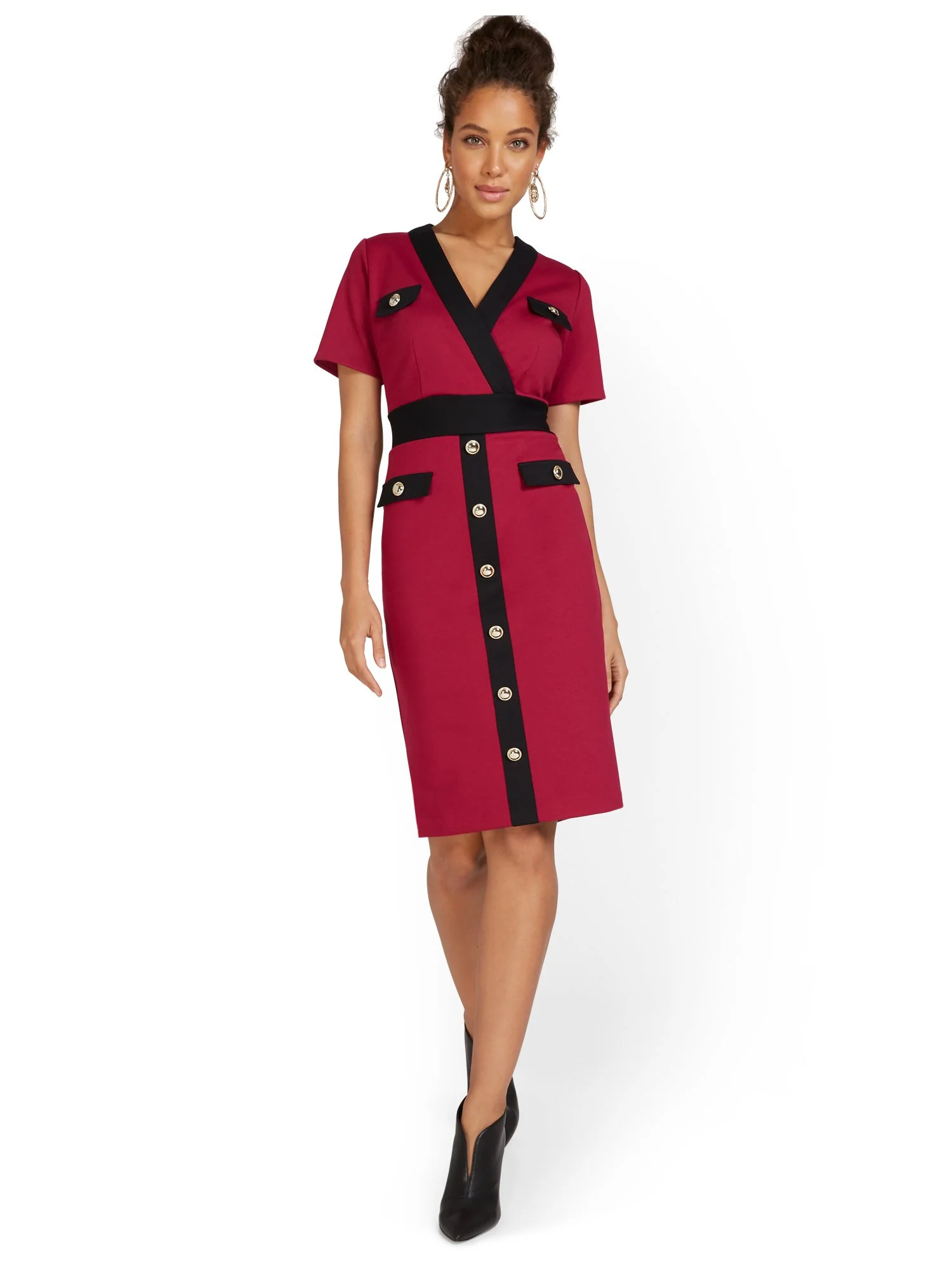 V-Neck Colorblock Ponte Sheath Dress - Image 7