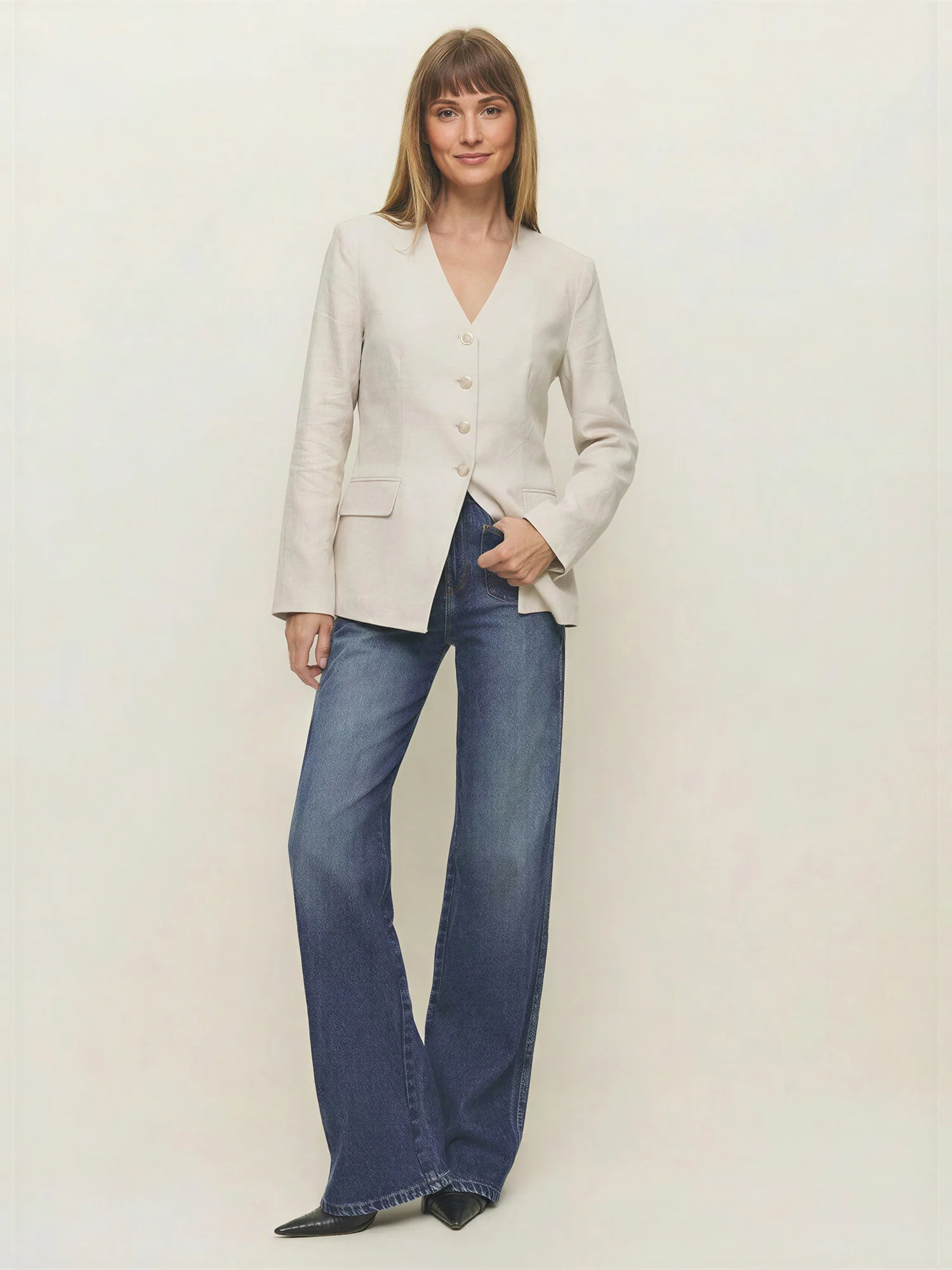 V Neck Linen Lady Jacket - Image 6