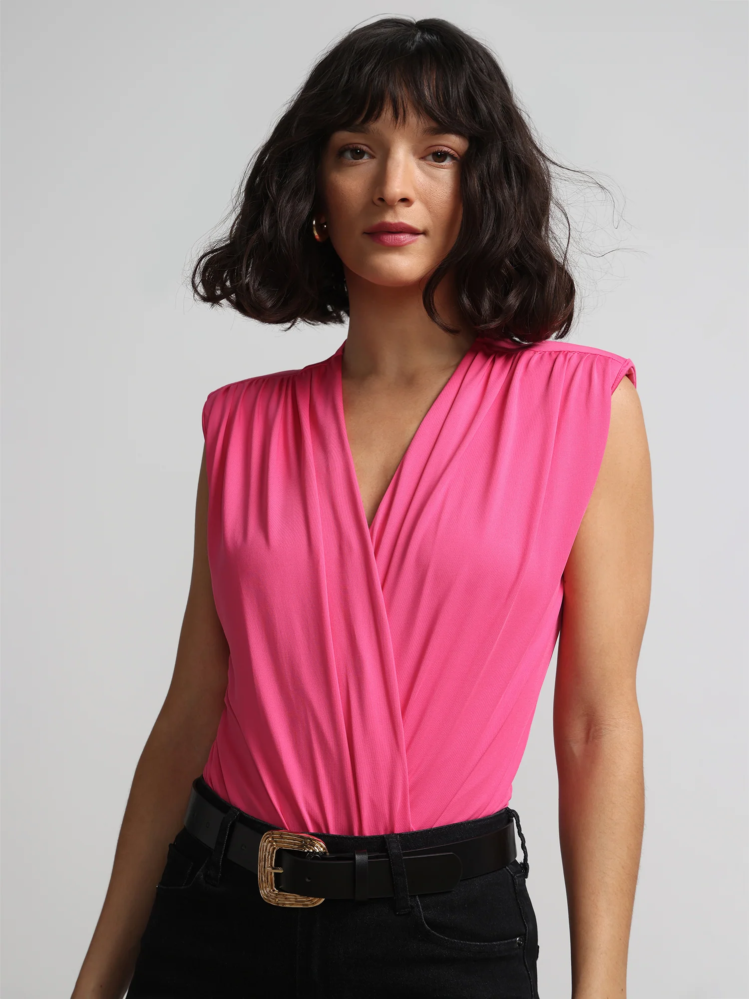 V-Neck Padded-Shoulder Knit Bodysuit - Image 9