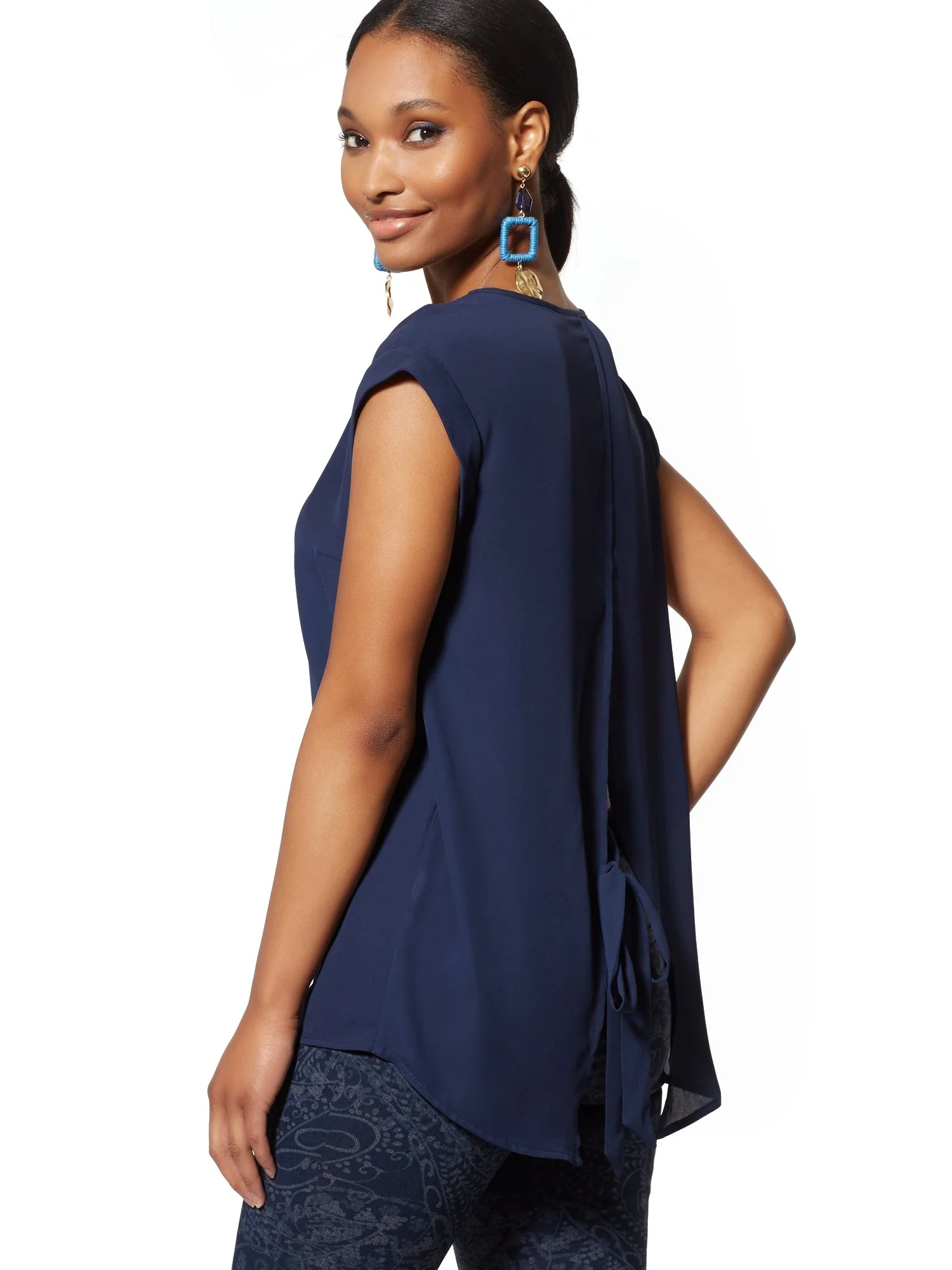 V-Neck Split-Back Blouse - 7th Avenue - Image 15