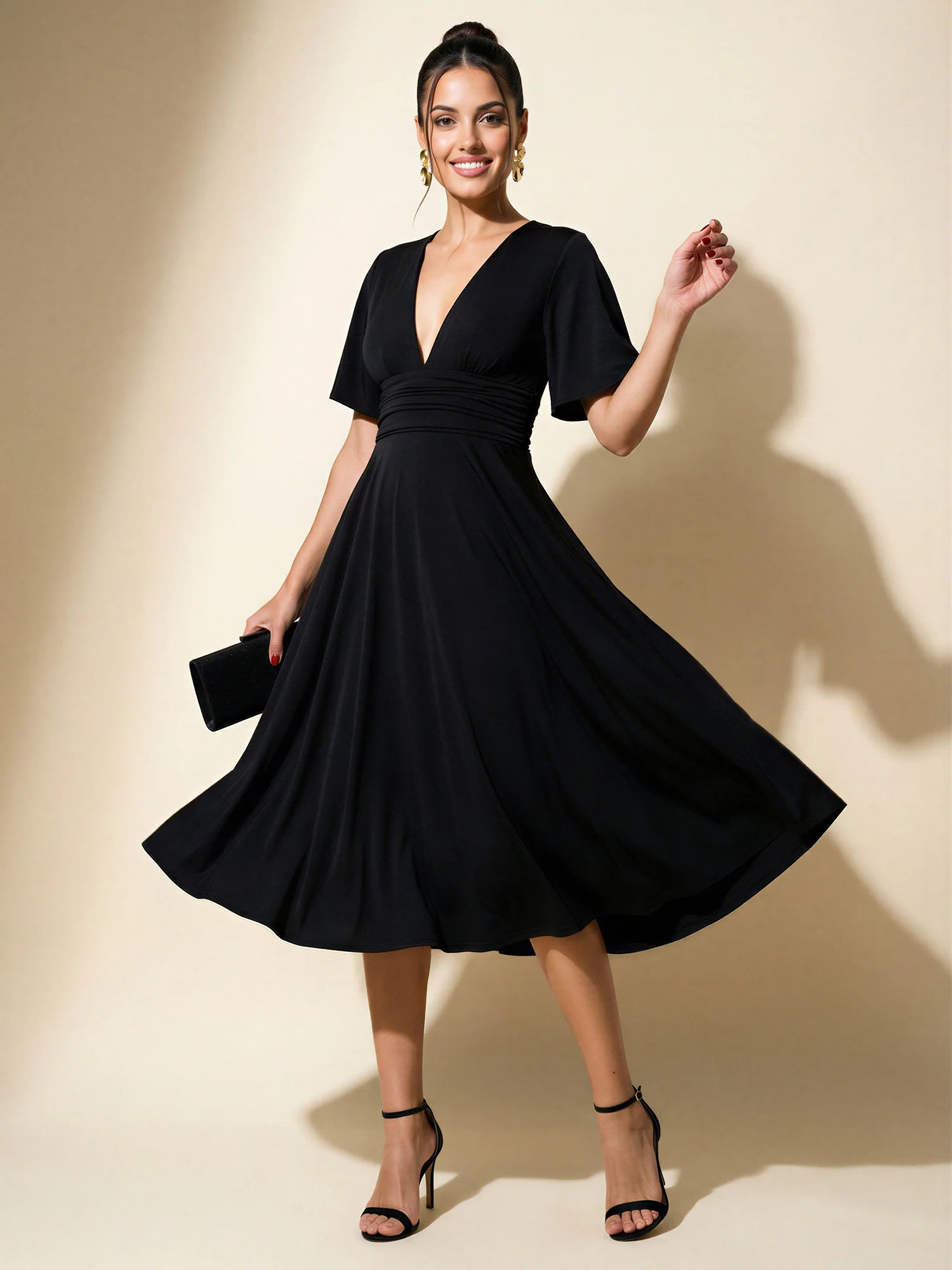 V-Neck Venetian Midi Dress