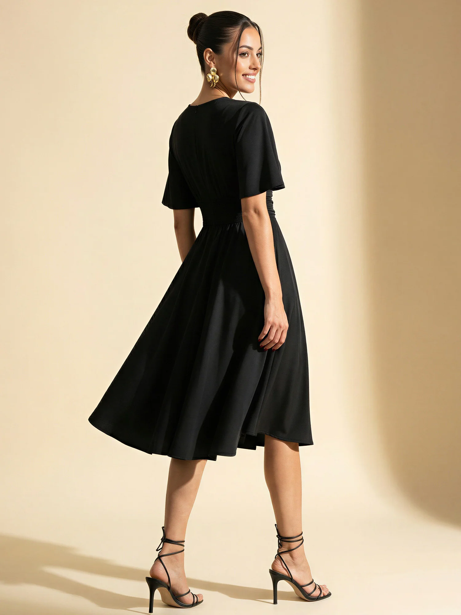 V-Neck Venetian Midi Dress - Image 3