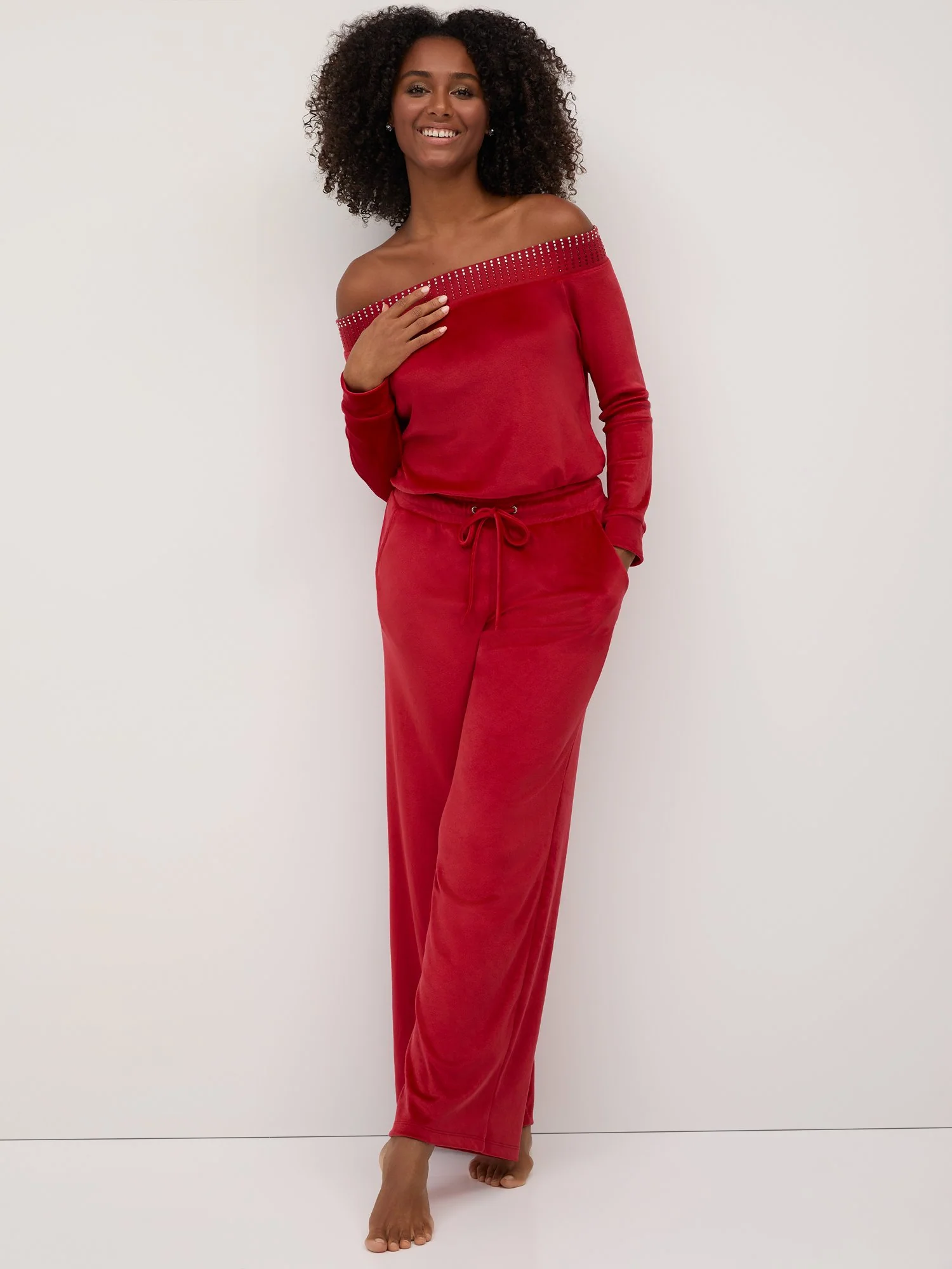 Velour Off-The-Shoulder Jumpsuit - Dreamy Velour Collection - Image 7