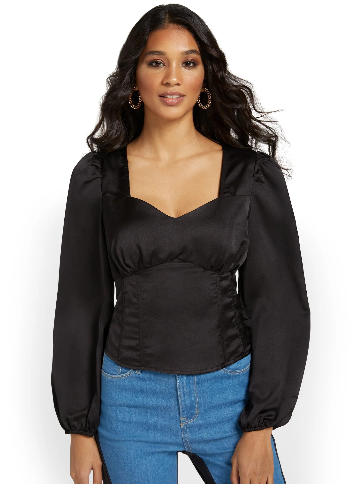 Volume-Sleeve Corset Top