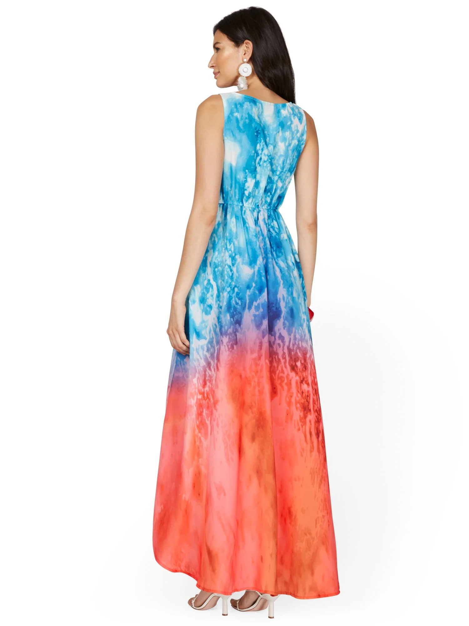 Watercolor-Print High-Low Maxi Dress - Image 3