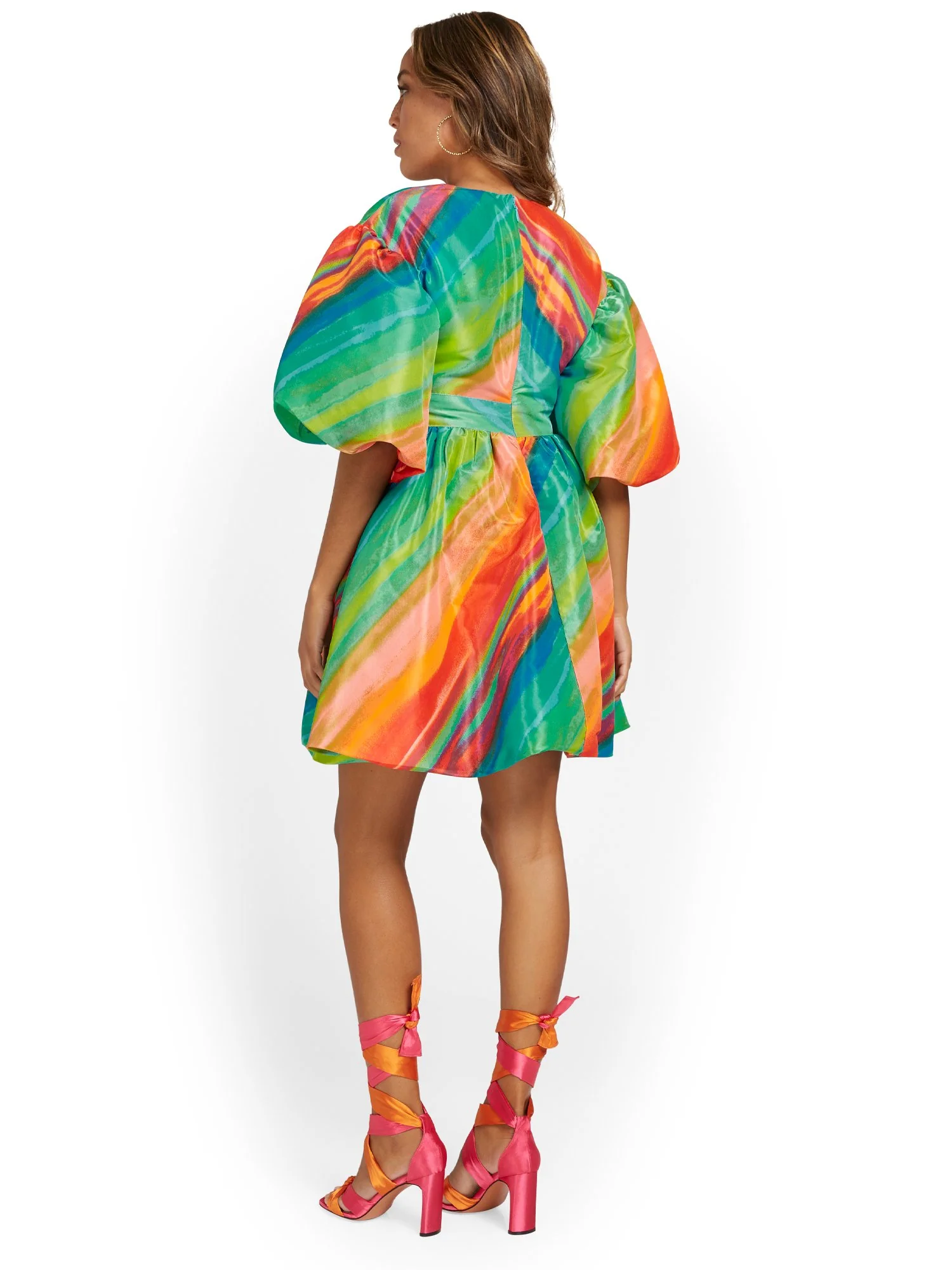 Watercolor-Print V-Neck Bubble Dress - Image 3