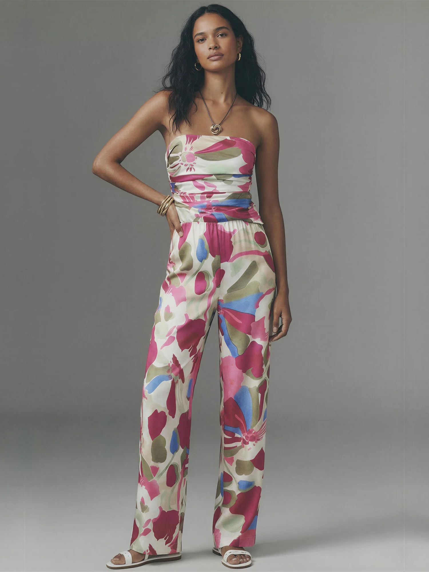 Watercolor Satin Flowy Pants