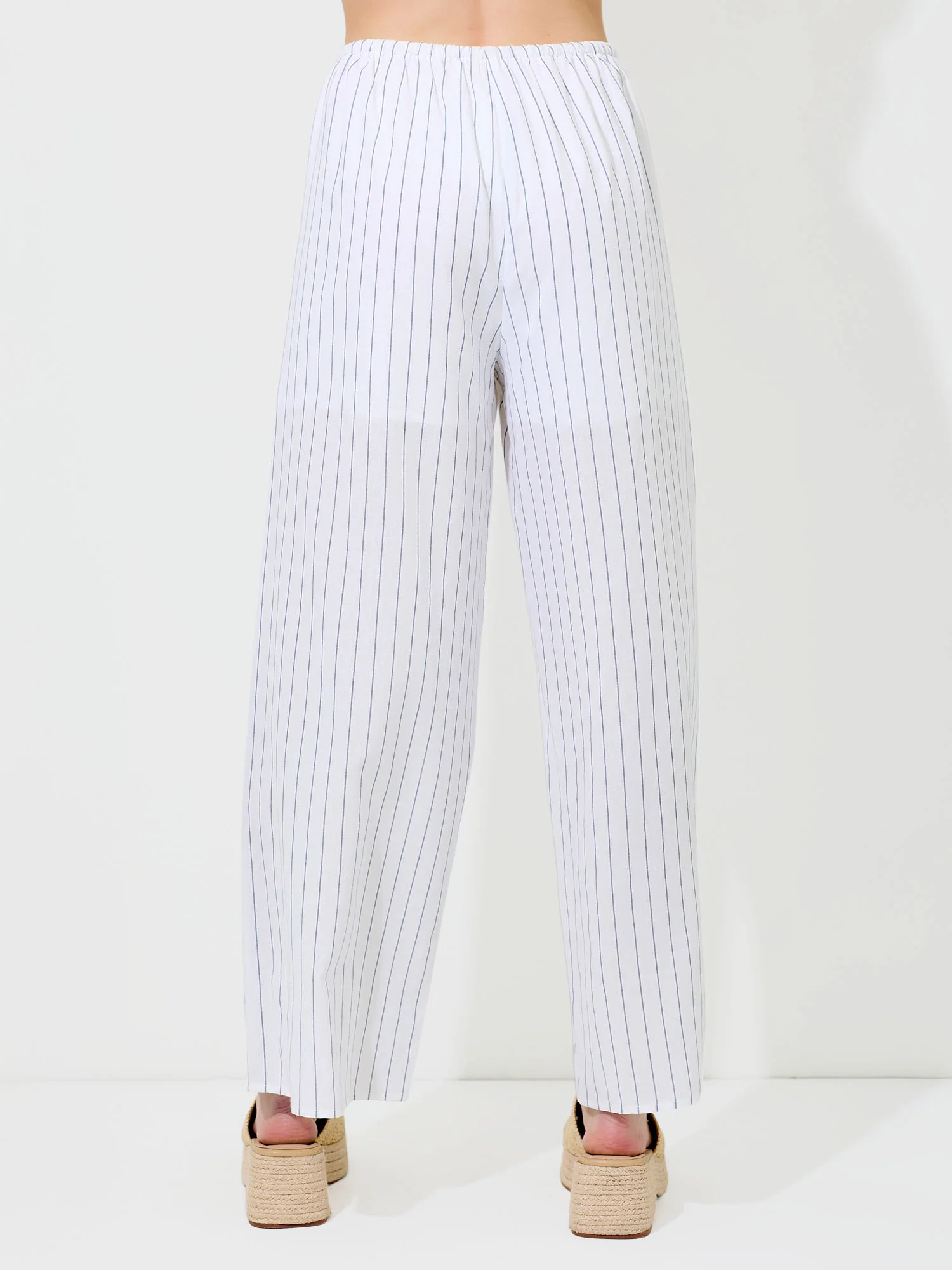 Tie Waist Pull On Stripe Flowy Pants - Image 4