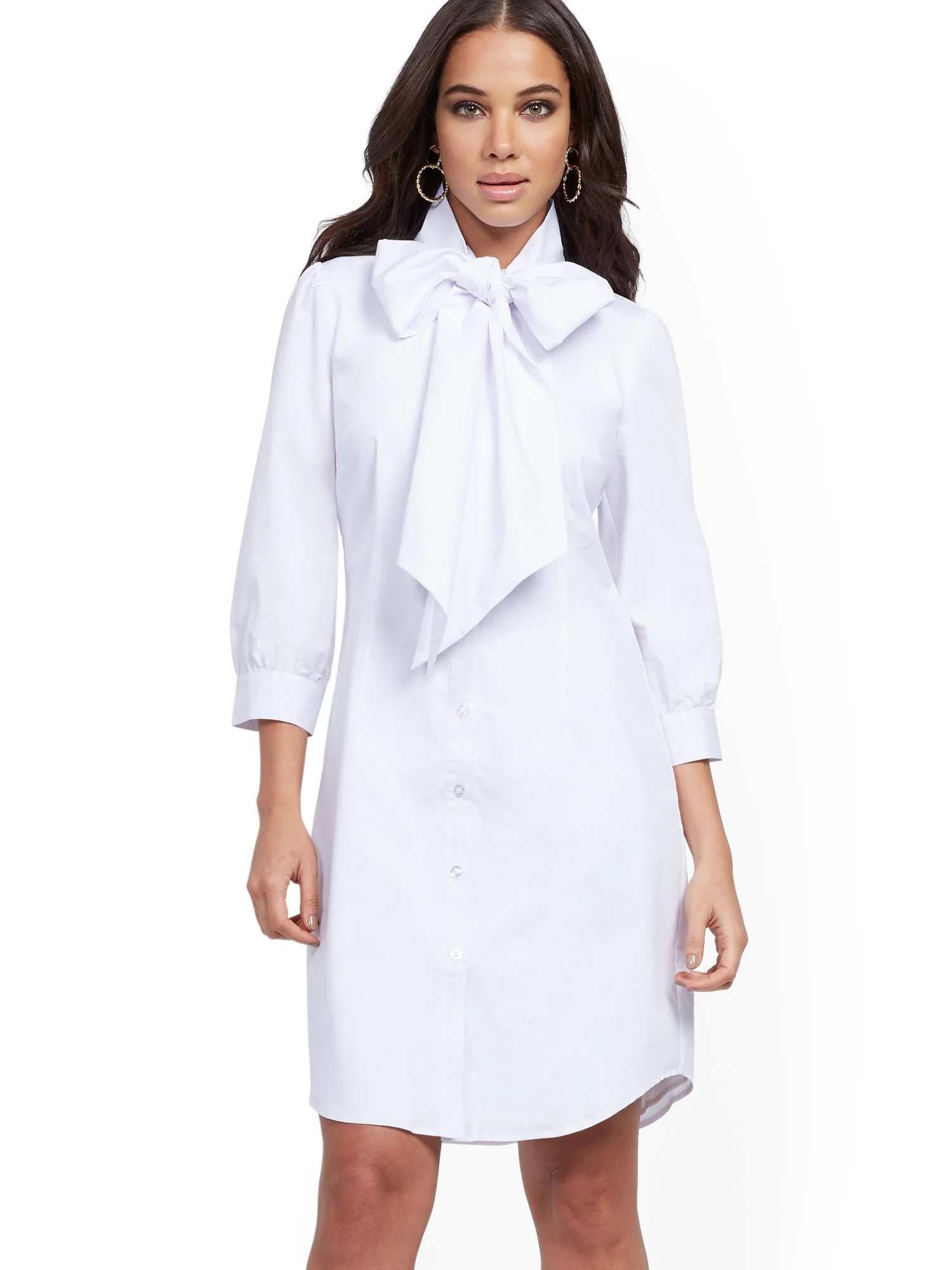 White Tie-Neck Poplin Shirtdress - Image 2