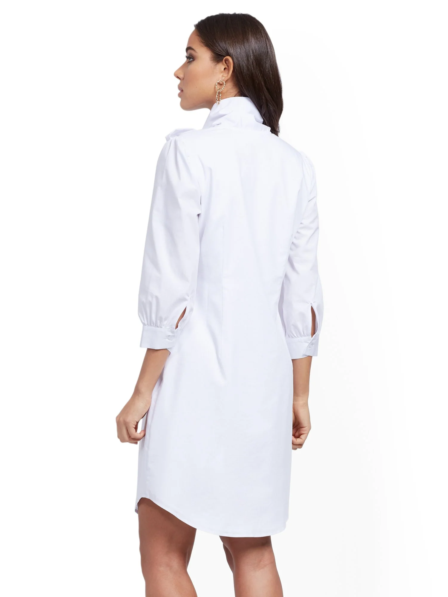 White Tie-Neck Poplin Shirtdress - Image 3